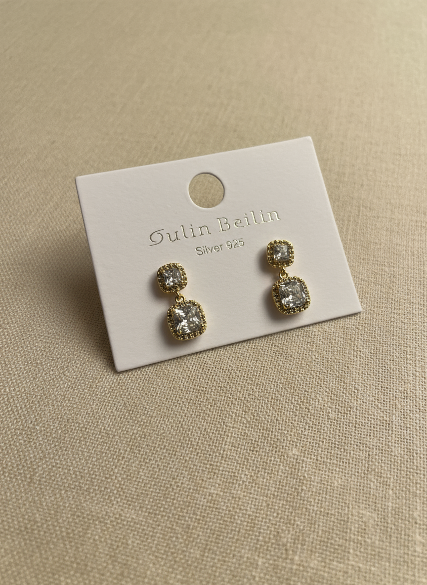 Gold and Crystal Drop Earrings