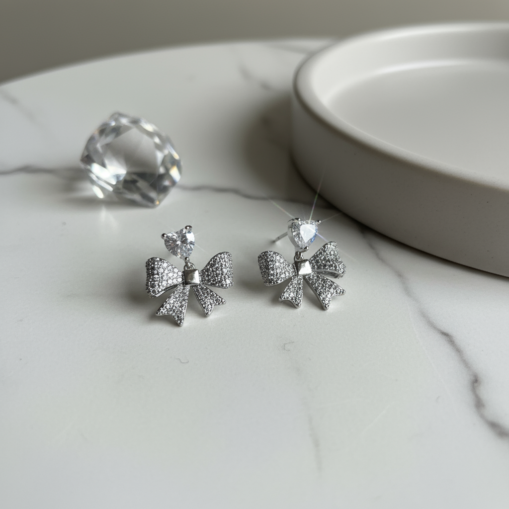 Bow Shaped Crystal Earrings