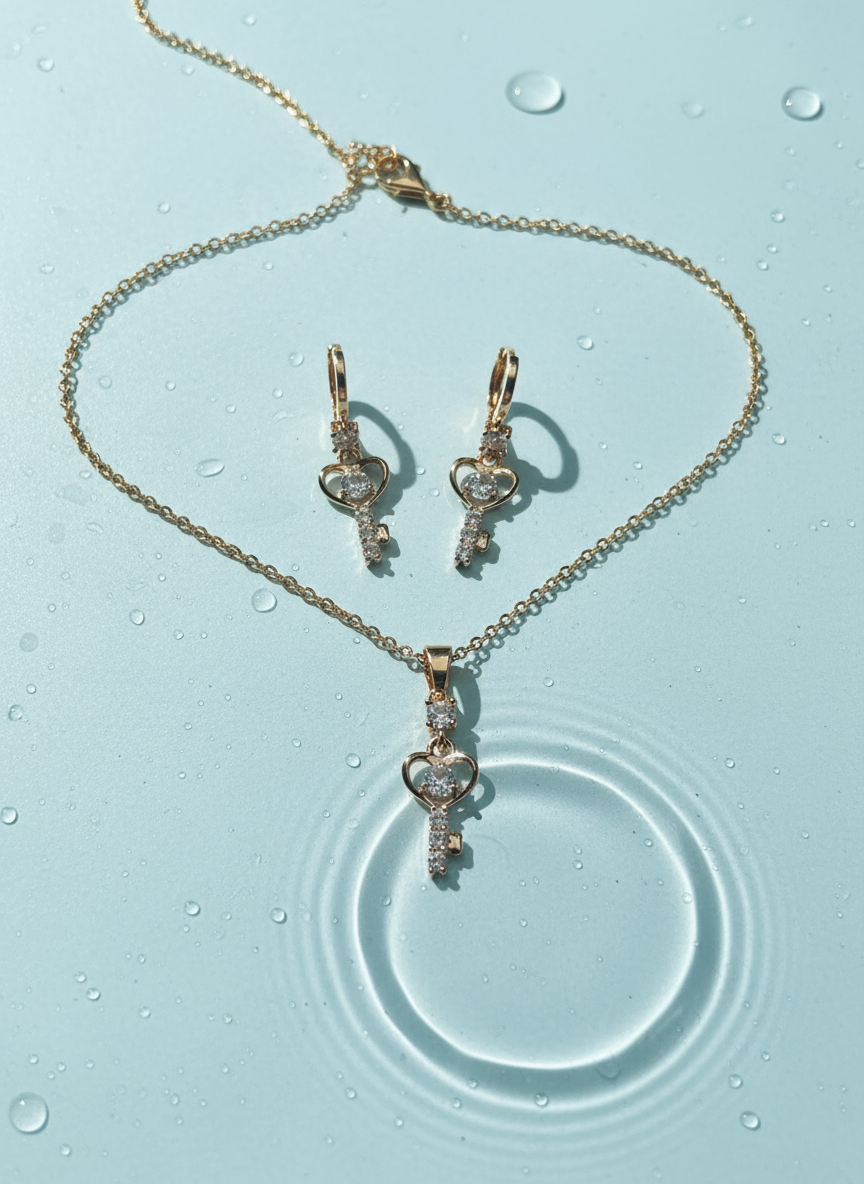 Elegant Gold key Jewelry Set