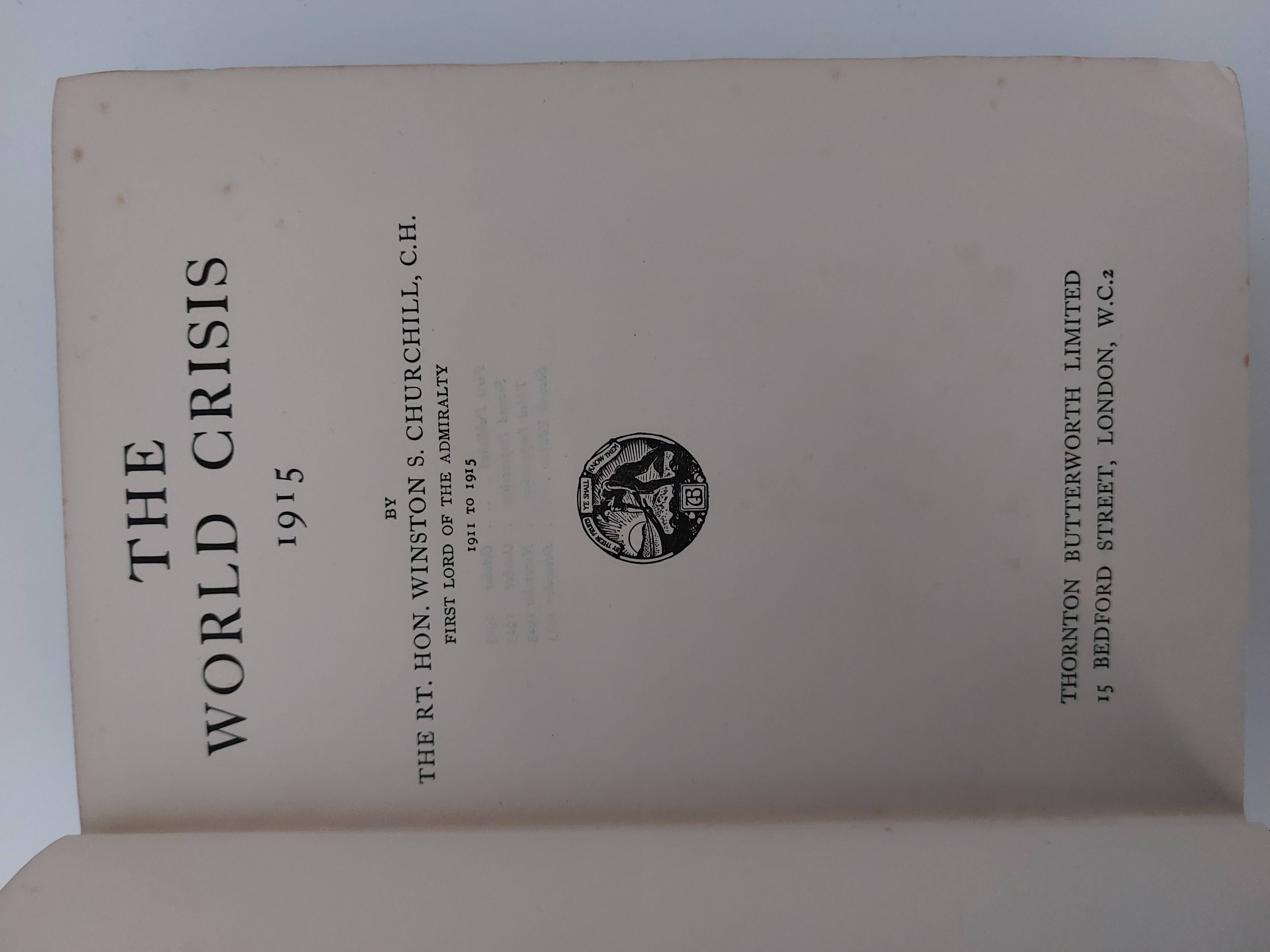Winston S. Churchill — The World Crisis Volume 2 - 1915 — Early 1923 Printing