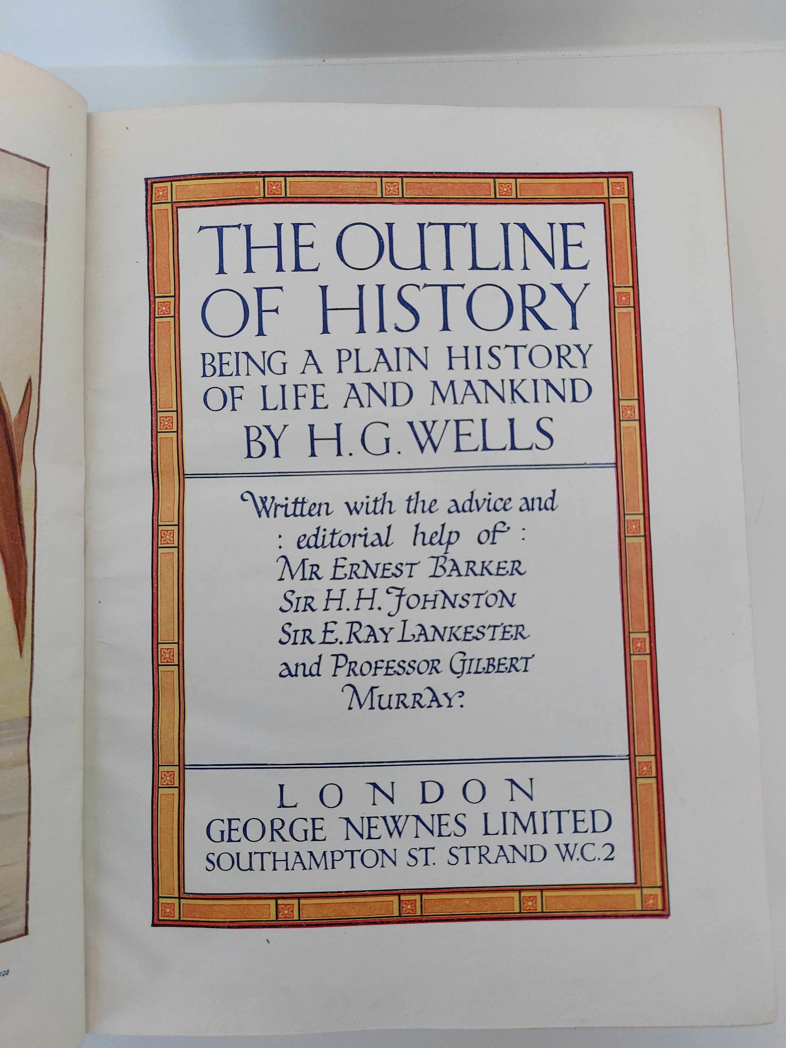 H.G. Wells - THE OUTLINE OF HISTORY 1920 – Rare One-Volume, W.H. Smith Binding– Rare One-Volume, W.H. Smith Binding
