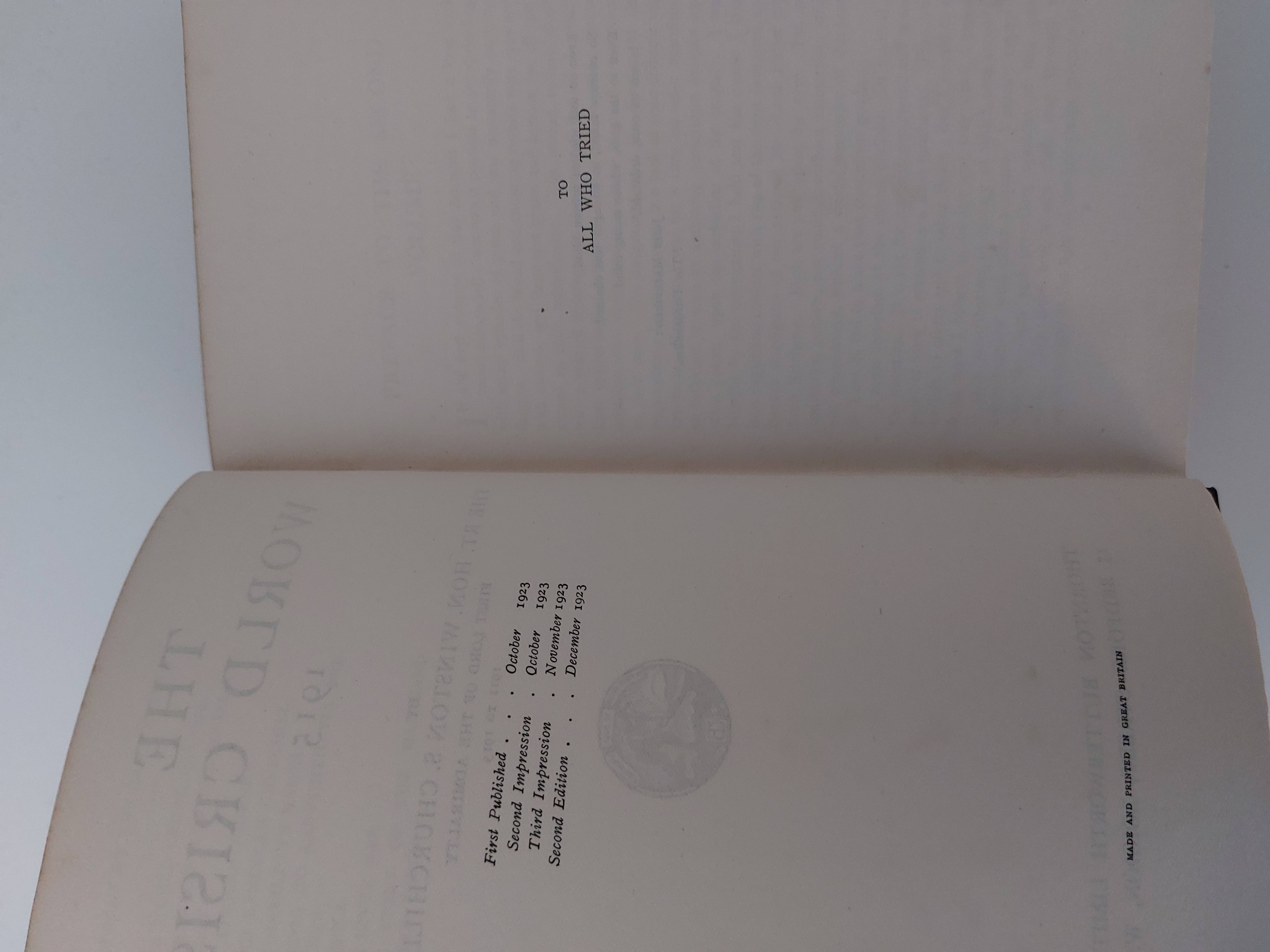 Winston S. Churchill — The World Crisis Volume 2 - 1915 — Early 1923 Printing