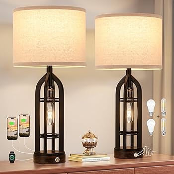 Set of Modern Table Lamps with USB Ports