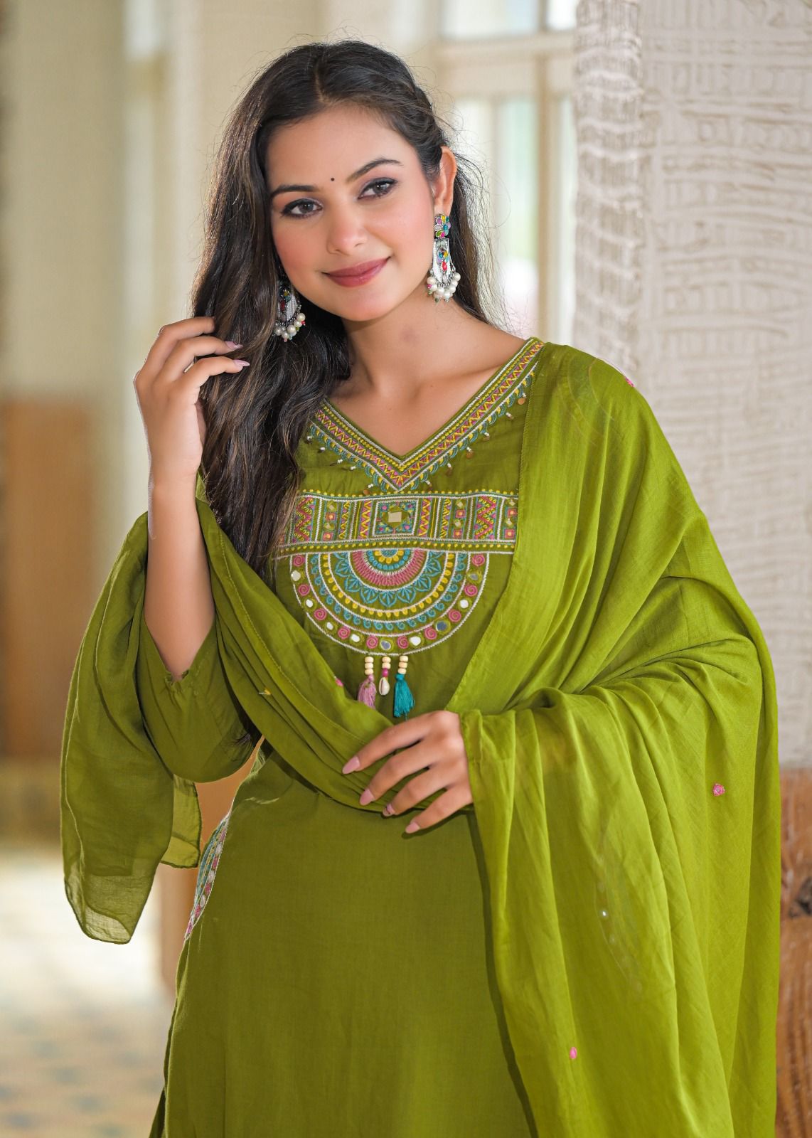 Embroidered Green Kurta Set