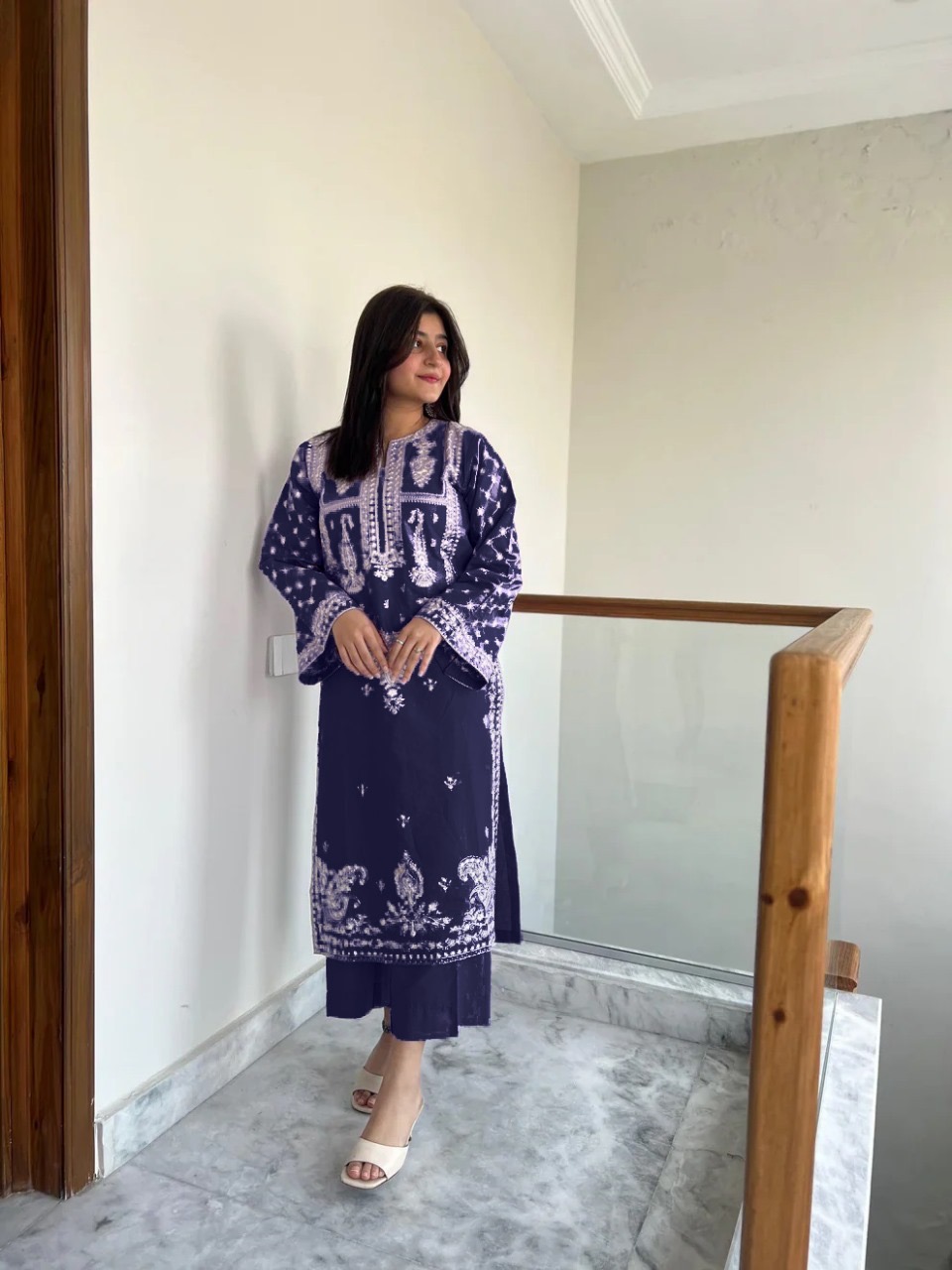 Embroidered Navy Blue Suit