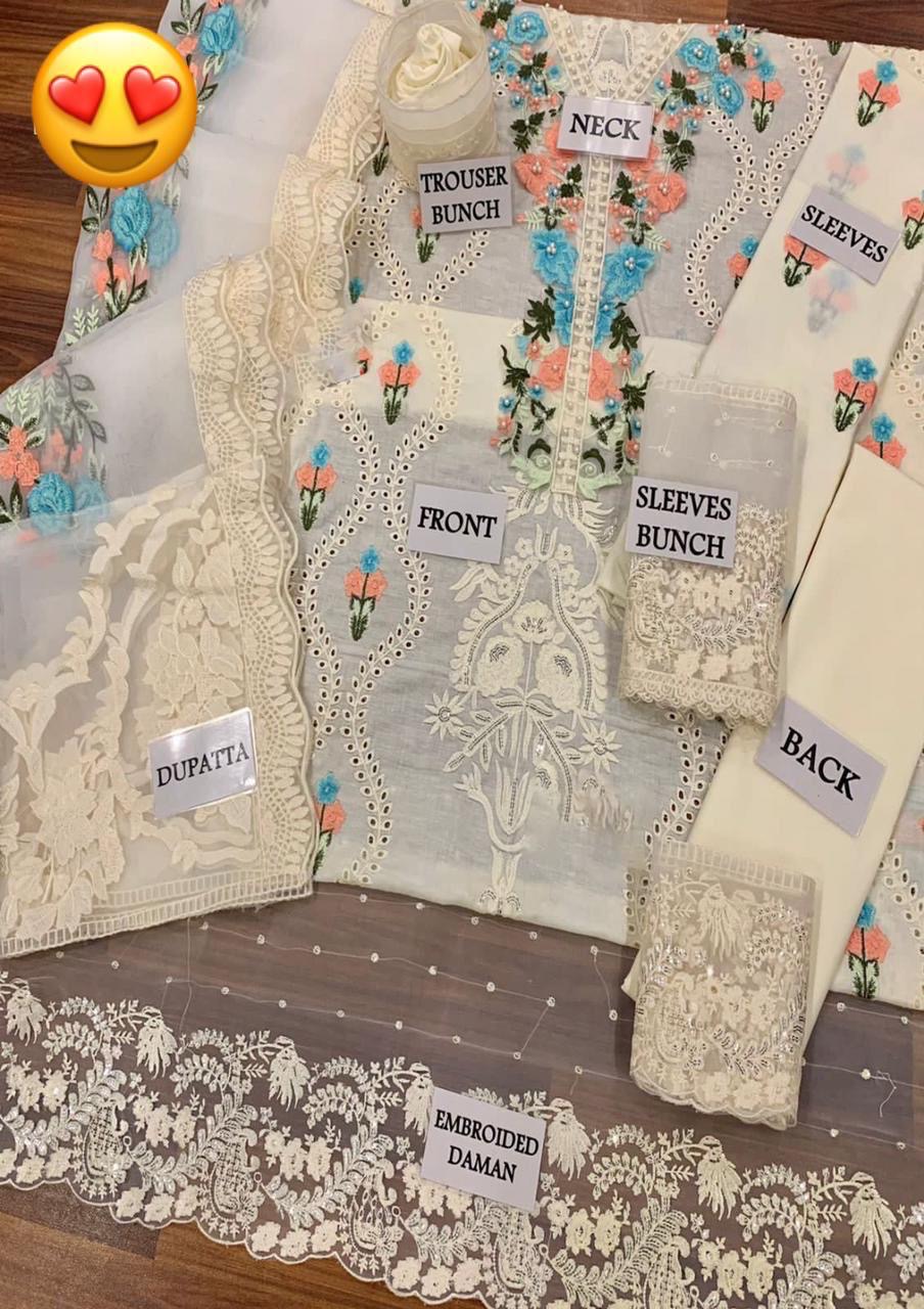 3 pc lawan cotton full embroidery suit