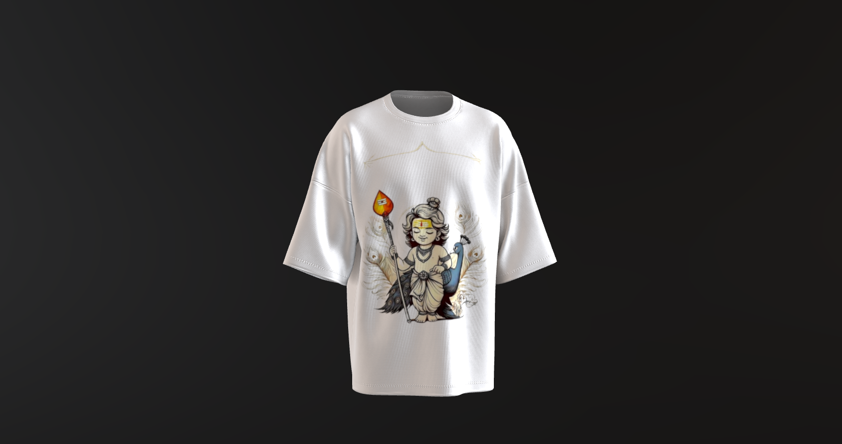 Lord Murugan White Oversized T-Shirt with Artistic Print