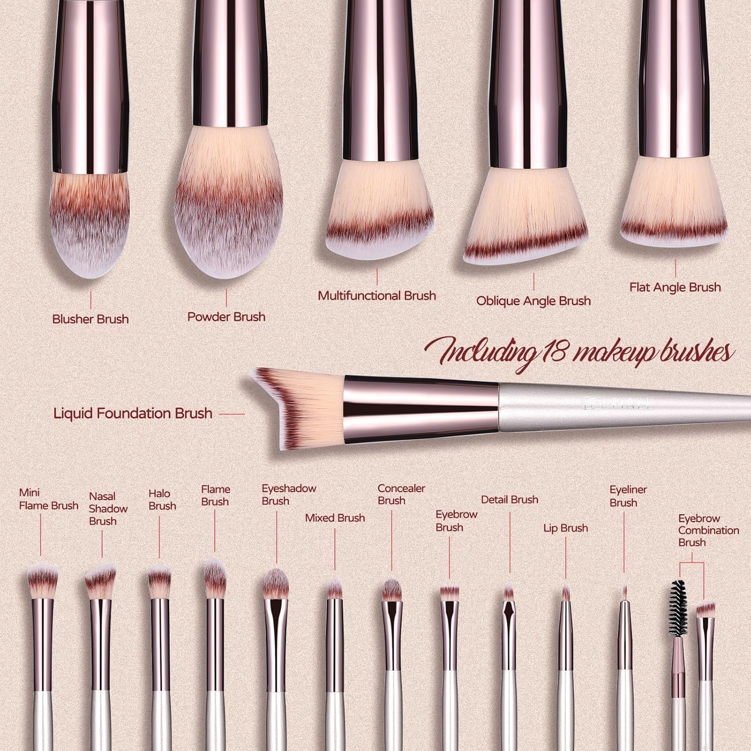 Makeup Brush Set 18 Pcs Premium Synthetic Foundation