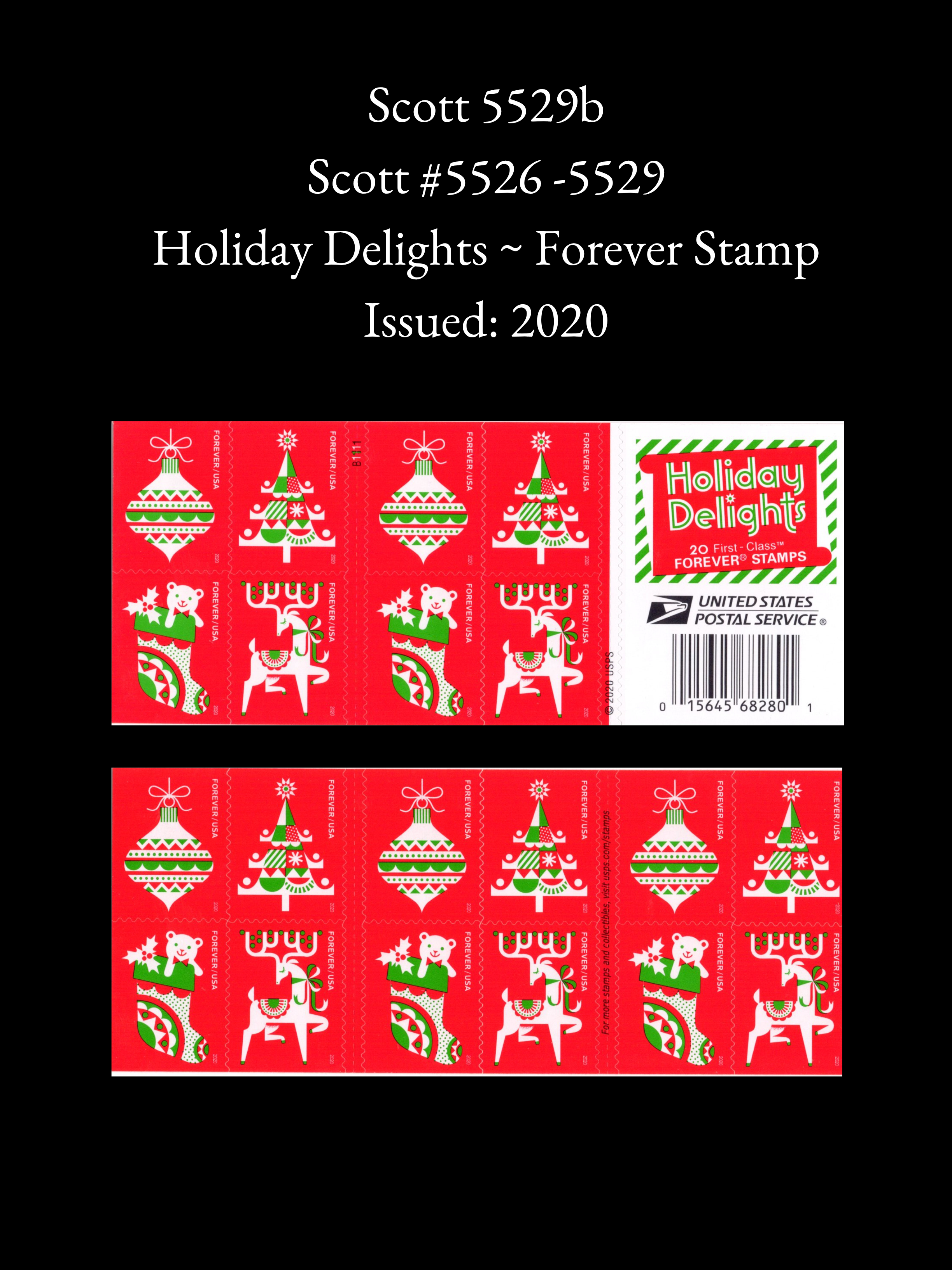 Scott 5529b: Holiday Delights Forever Stamps - Full Booklet Pane (Self-Adhesive, MNH)