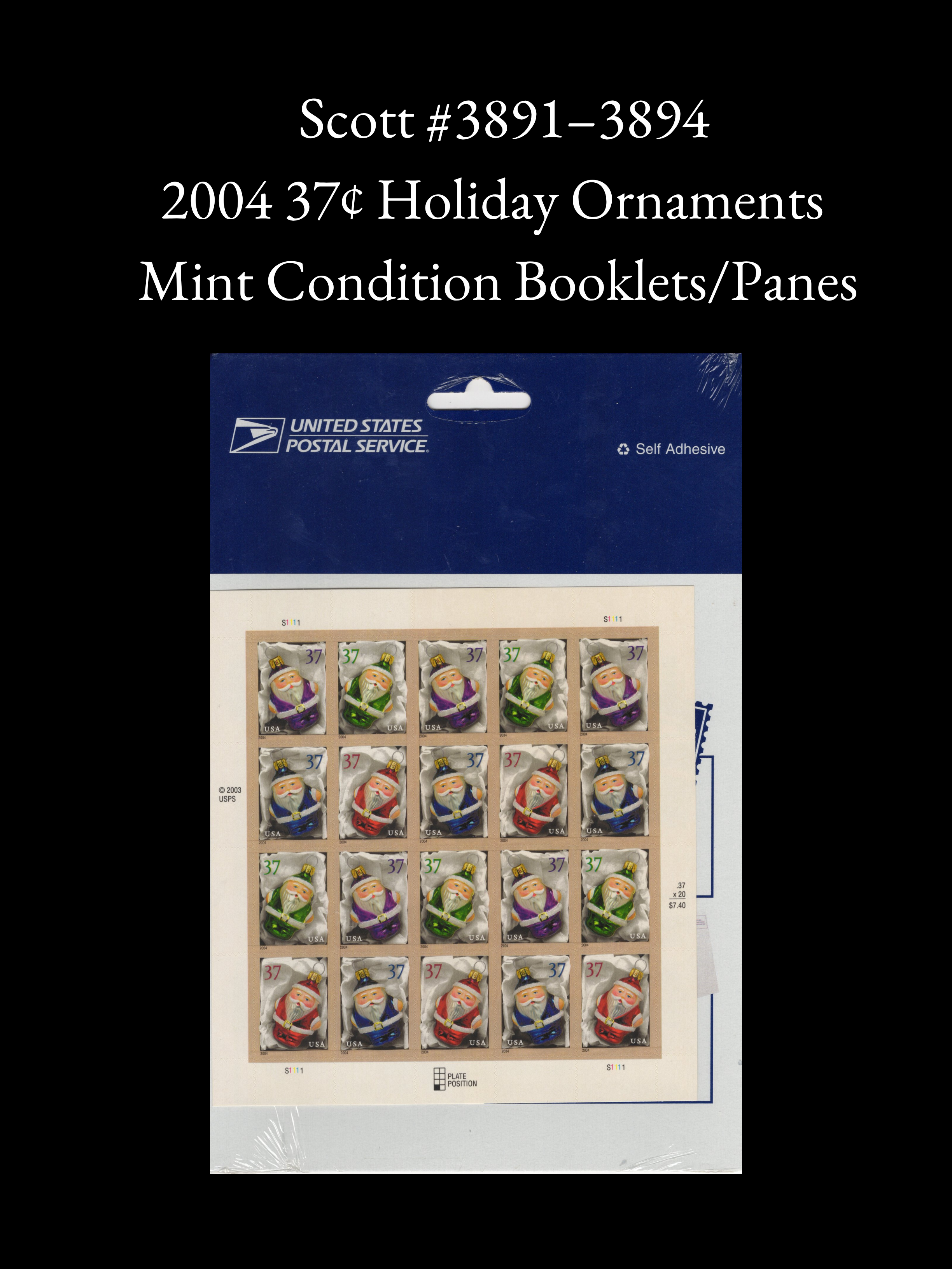 Scott #3883–3886– 2004 37¢ Holiday Ornaments Christmas Stamps - MNH