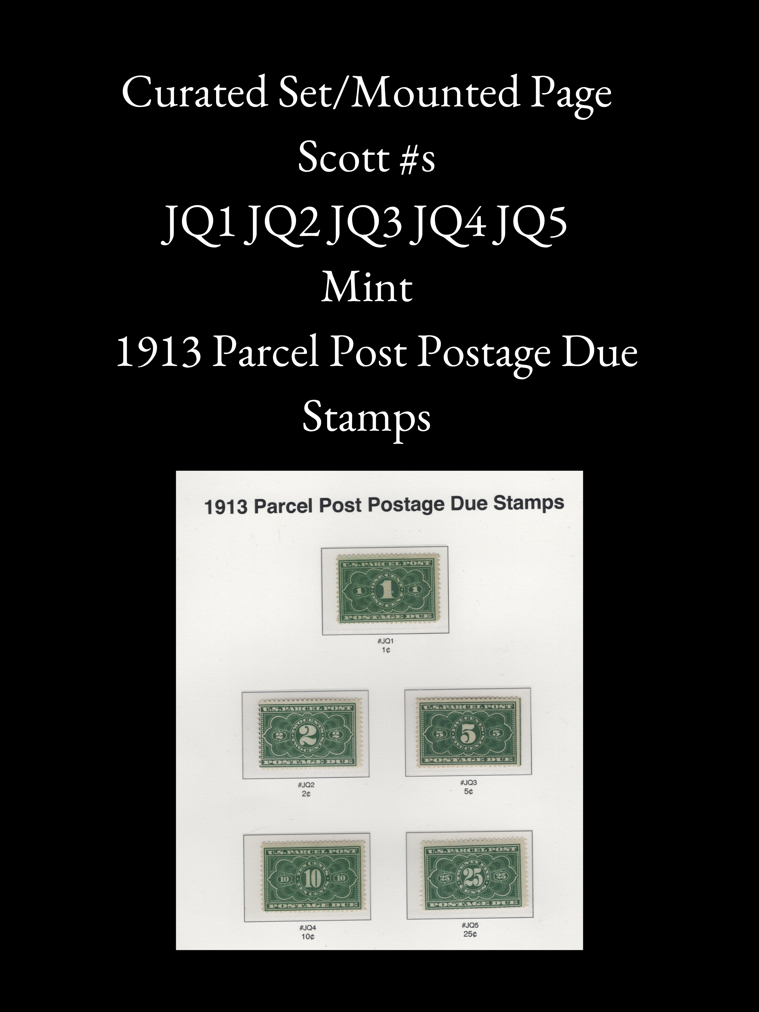 Scott #JQ1 #JQ2 #JQ3 #JQ4 #JQ5 – 1913 Parcel Post Postage Due Stamps – Curated Mint Set
