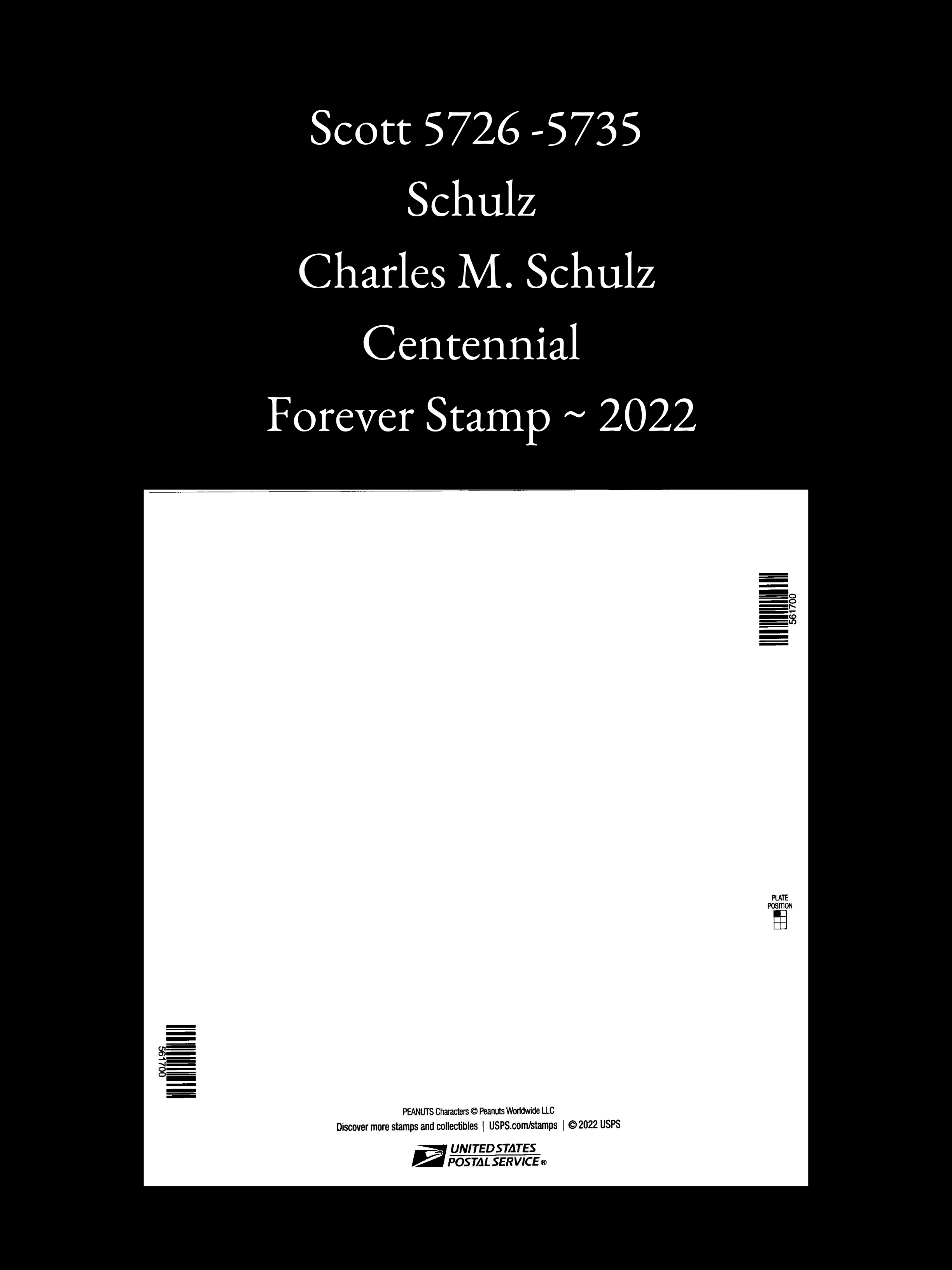 Scott 5726-5735: Charles M. Schulz Centennial Forever Stamps - Full Pane of 20 (Self-Adhesive, MNH)