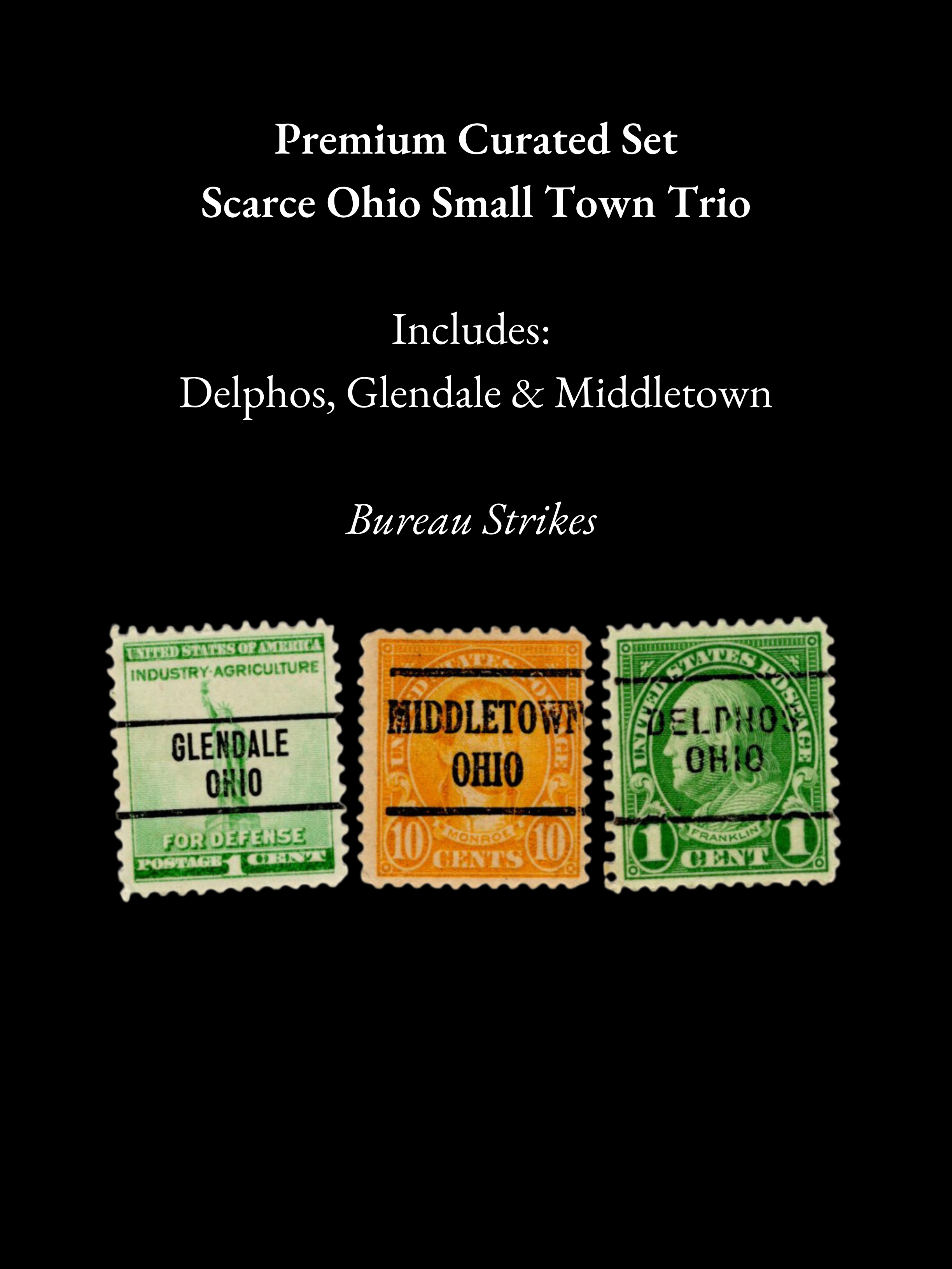 Scarce Ohio Small Town Precancels - Delphos Glendale Middletown - Curated 3 Piece Collection