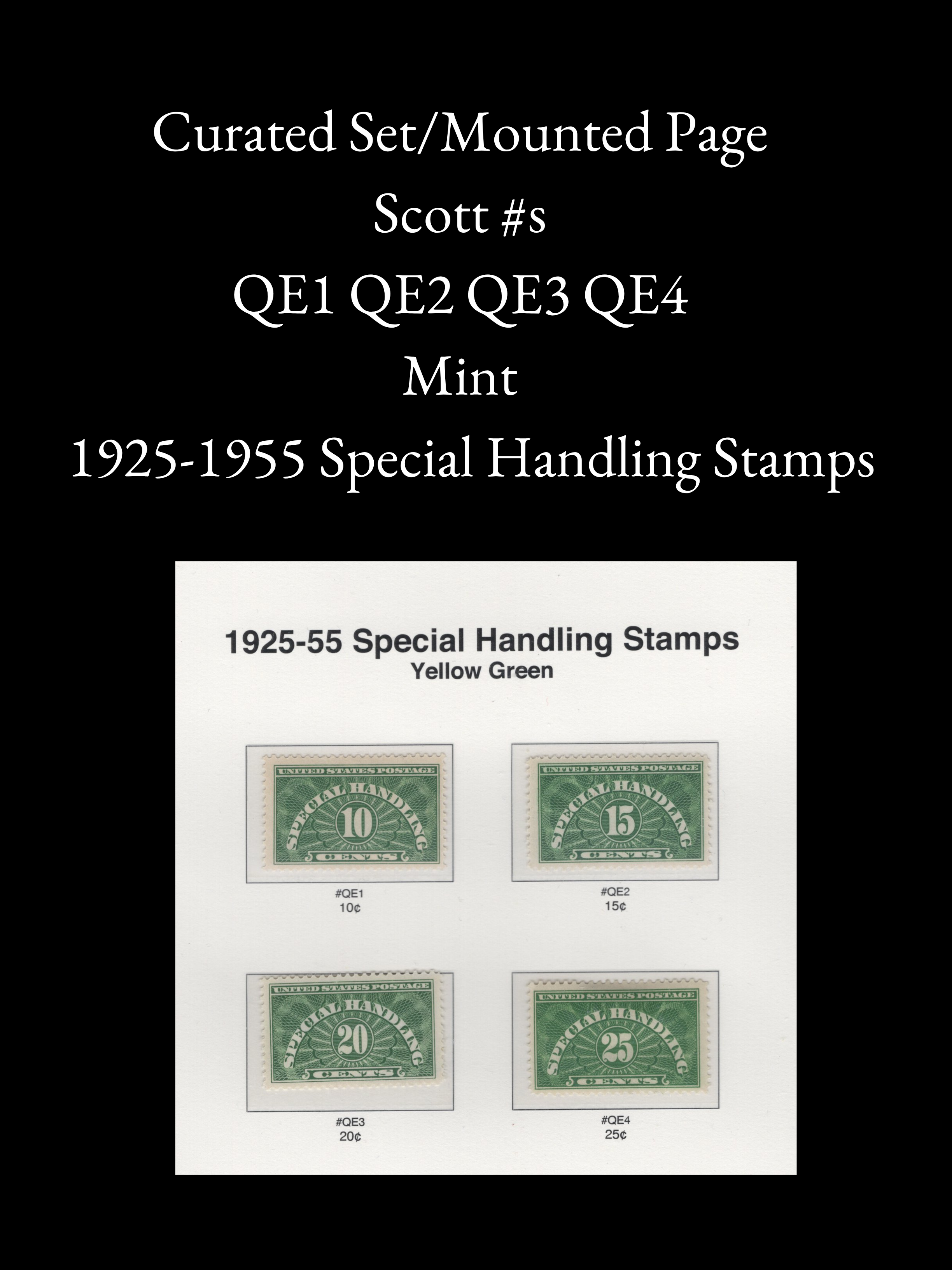 Scott QE1 QE2 QE3 QE4 – 1925–1955 Special Handling Stamps – Mounted Page