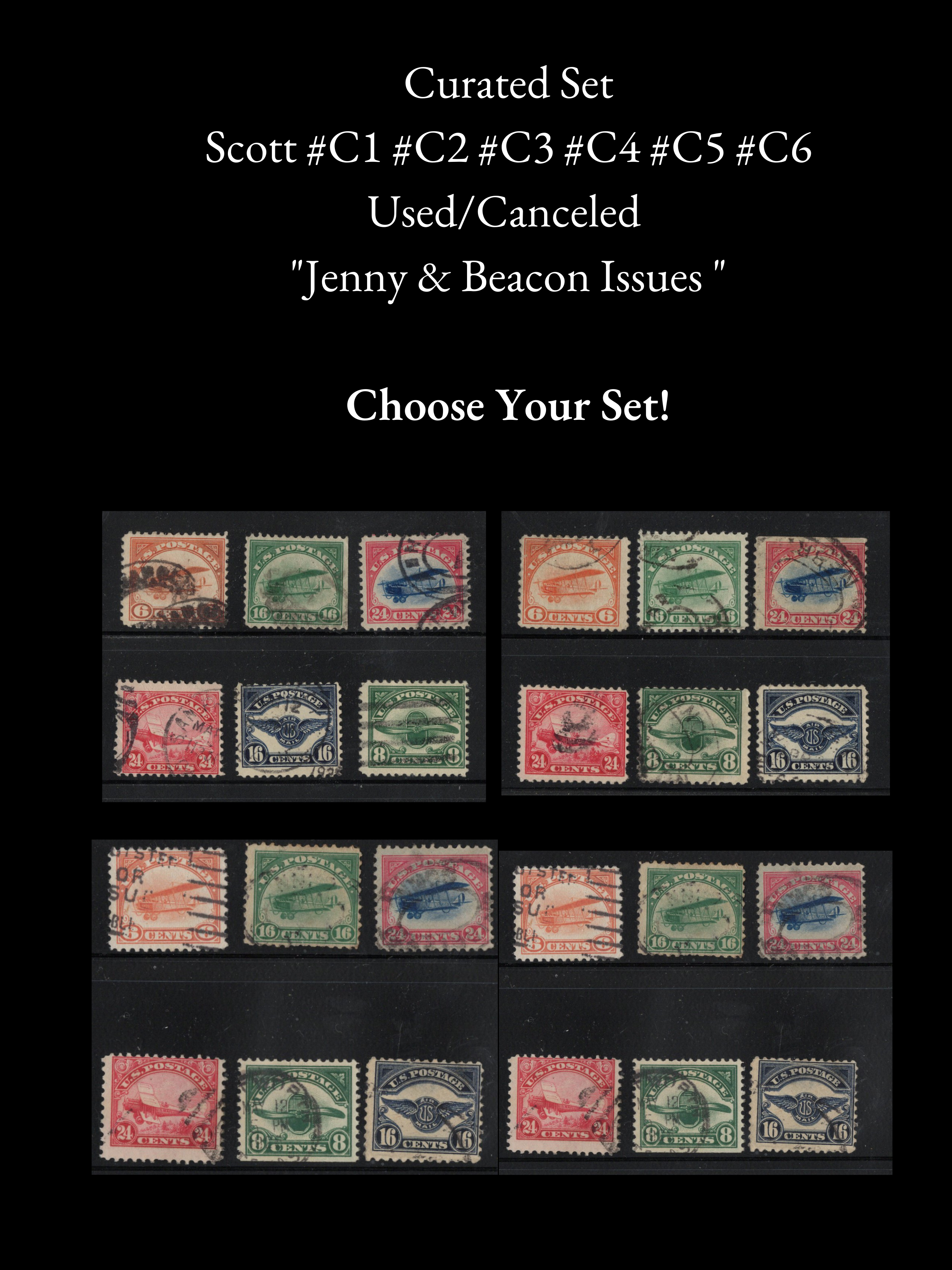 Scott #C1 #C2 #C3 #C4 #C5 #C6 – Curated "Jenny" & "Beacon" Issue Sets – Used/Canceled – Multiple Sets Available