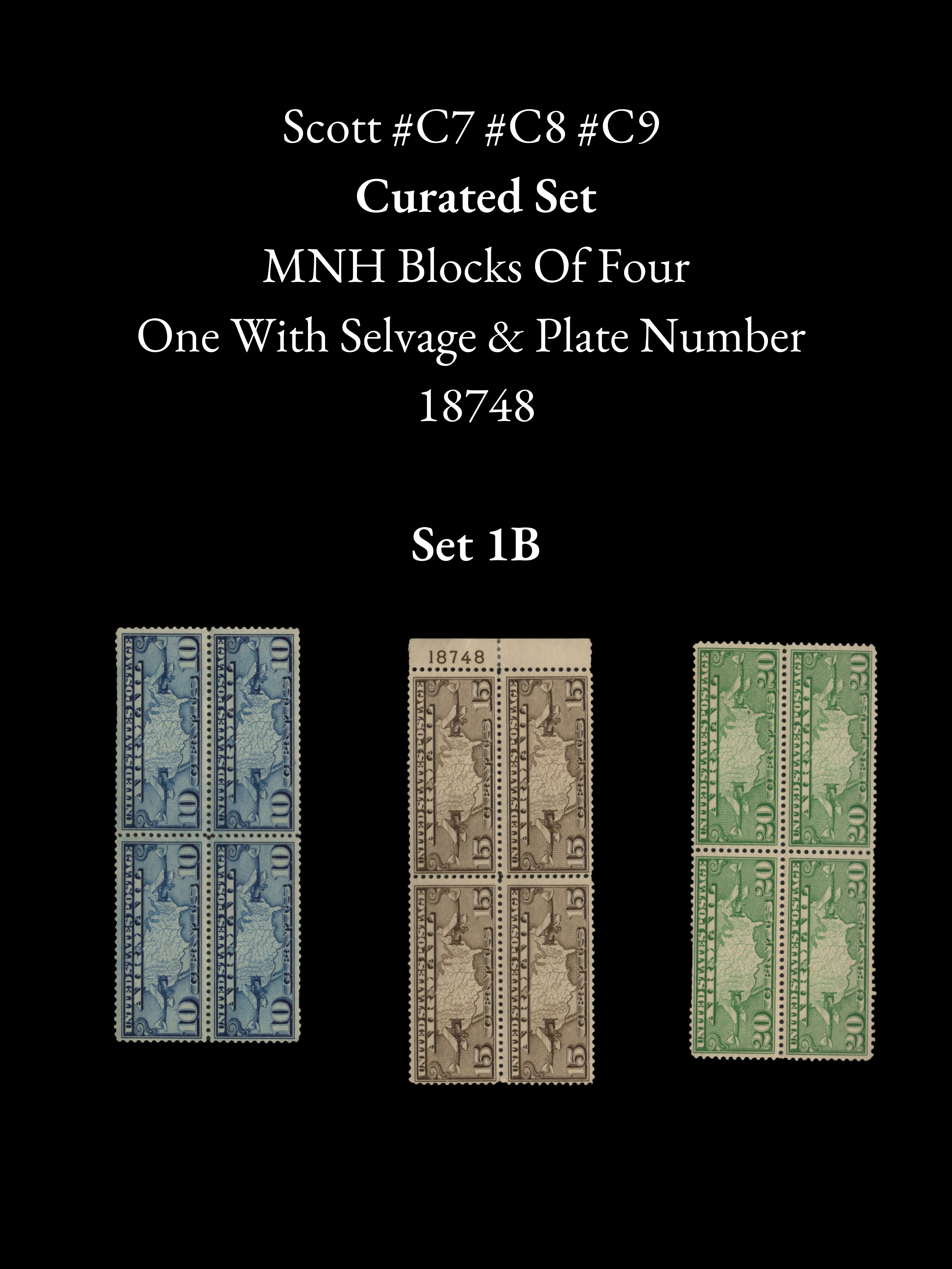 Scott #C7 #C8 #C9 - Curated US Airmail Map Stamp Sets -  MNH Blocks of 4 & 6 Plate Number Options