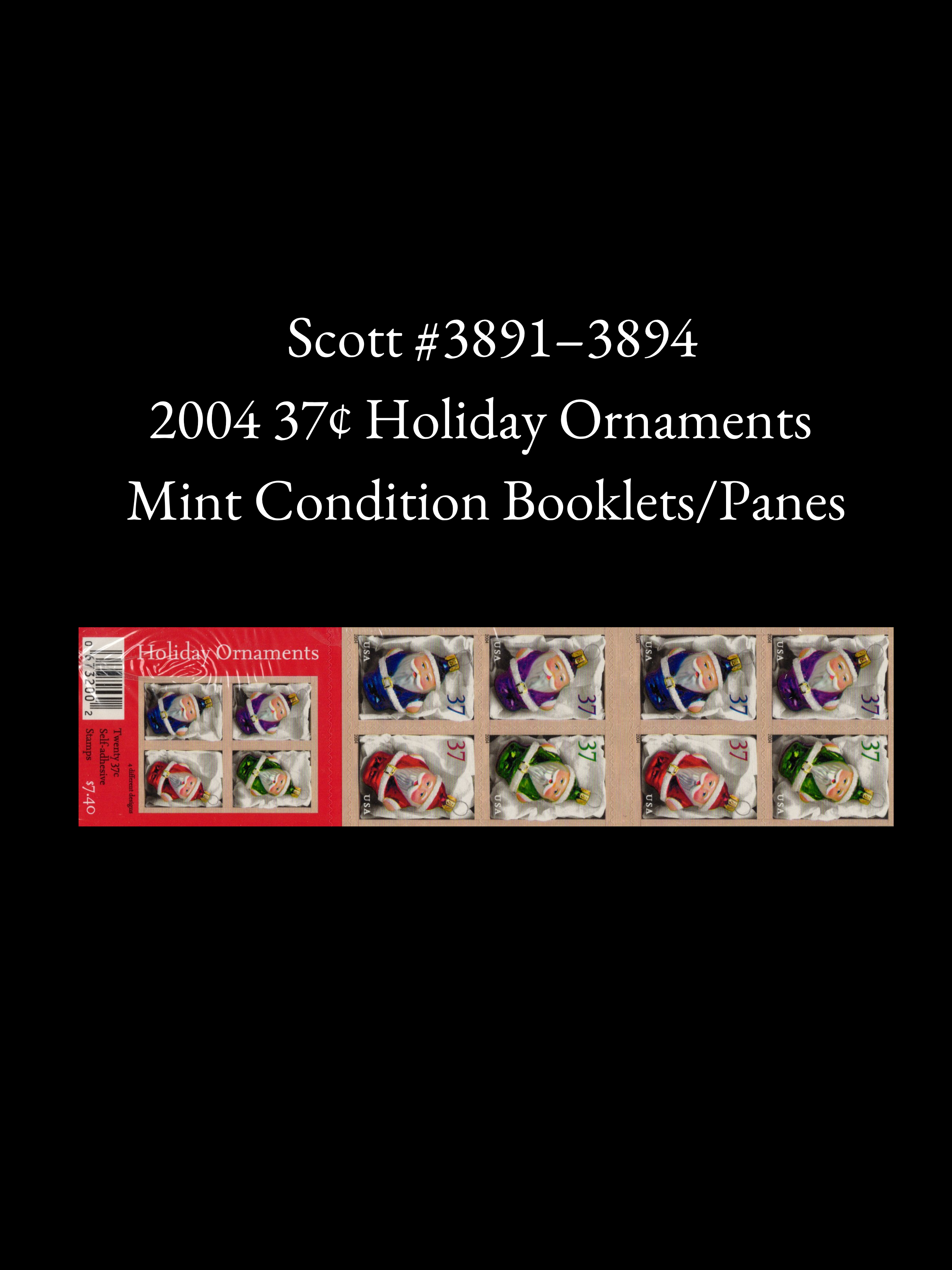 Scott #3883–3886– 2004 37¢ Holiday Ornaments Christmas Stamps - MNH