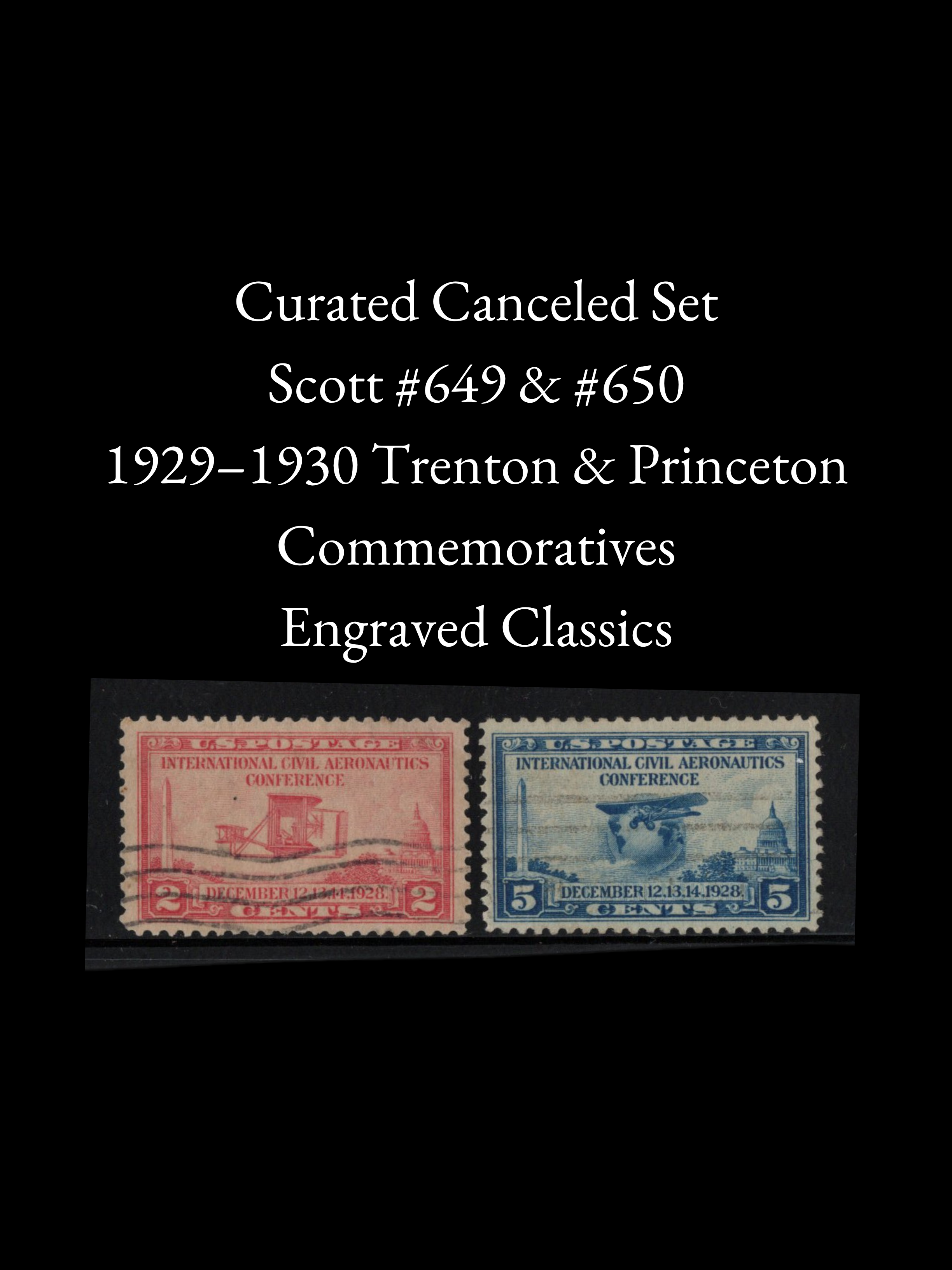 Curated 1929–1930 Trenton & Princeton Commemorative Set – Canceled Scott #649 & #650