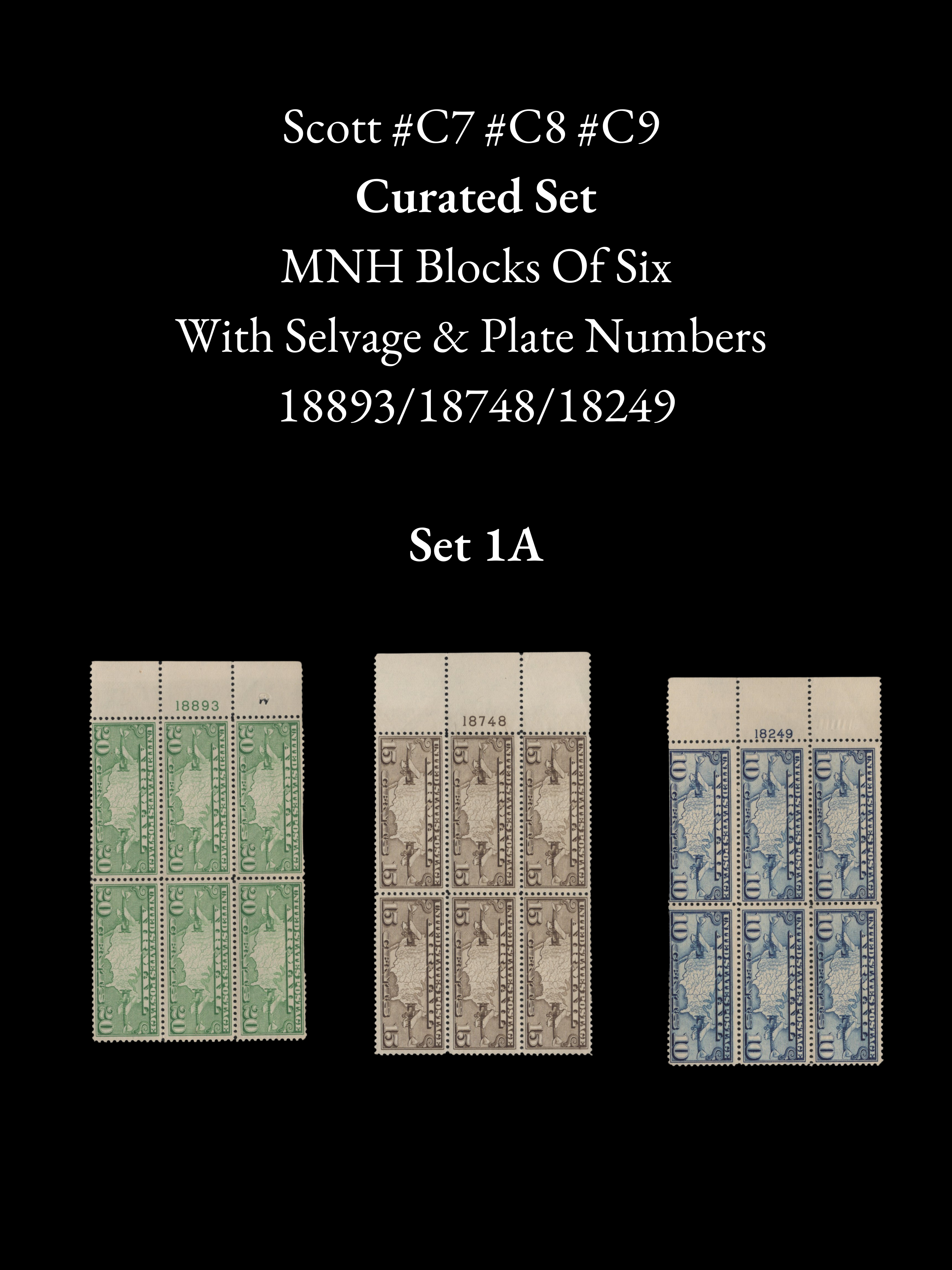 Scott #C7 #C8 #C9 - Curated US Airmail Map Stamp Sets -  MNH Blocks of 4 & 6 Plate Number Options