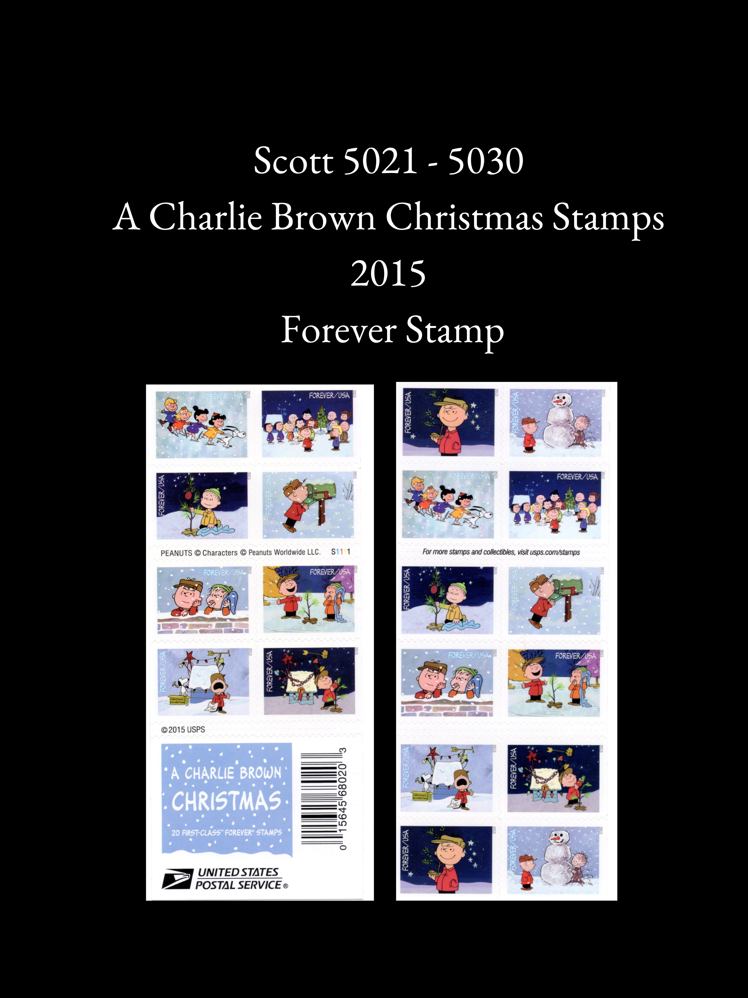 Charlie Brown Christmas Stamps - Scott 5021 - 5030 - 2015 Holiday Issue - Mint Condition