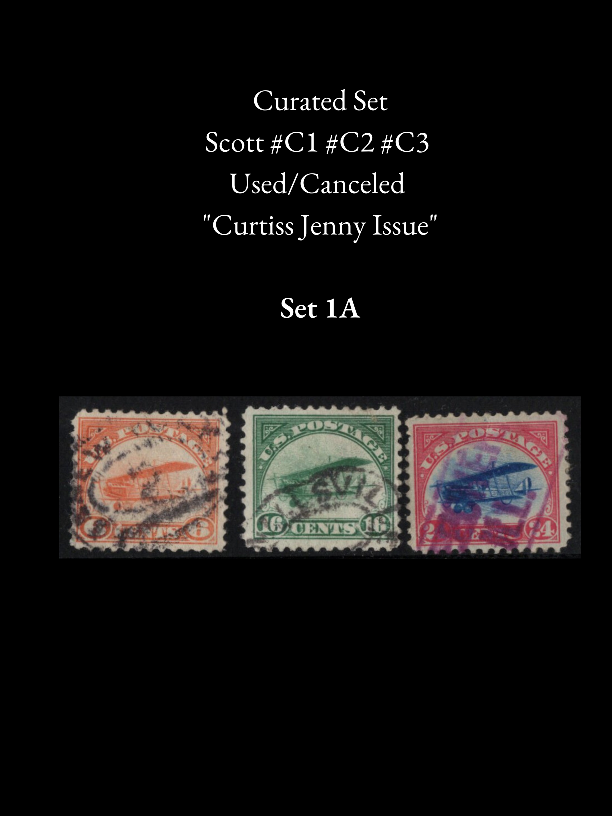 Scott #C1 #C2 #C3 - 1918 Jenny Airmail Stamps - Canceled Trio - Choose Your Curated Set