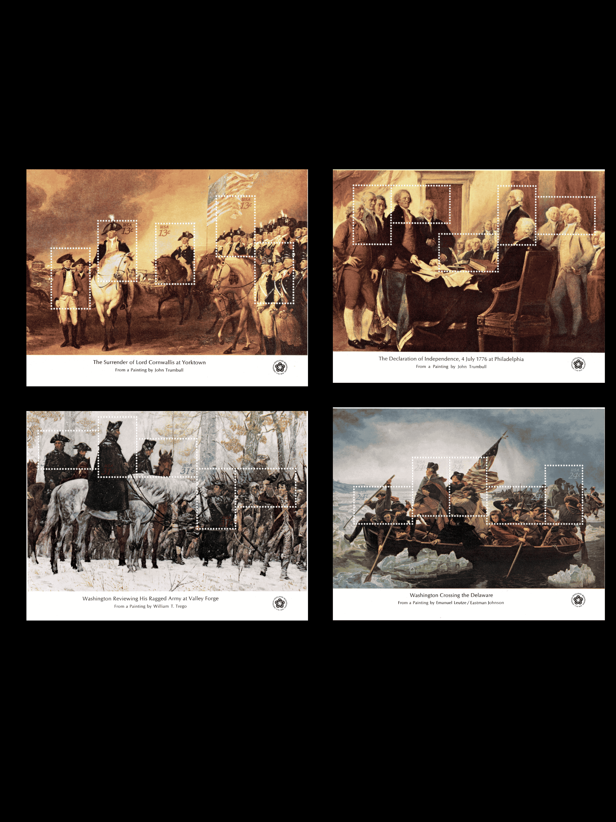 Scott 1686-1689 American Revolution History - 1976 Bicentennial Souvenir Sheets Set of 4 MNH