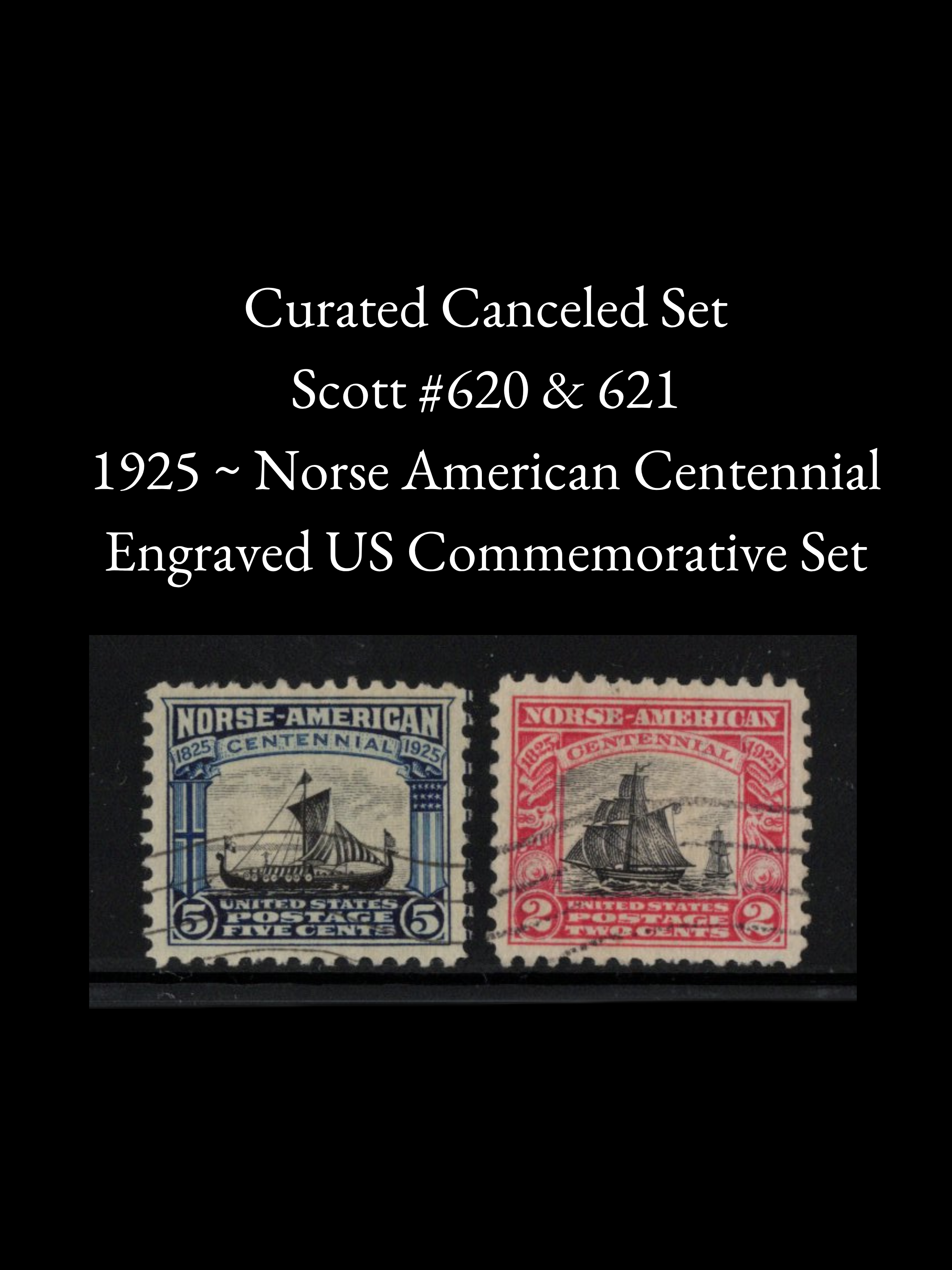 Scott #620–621 – Curated Used 1925 Norse-American Centennial Commemorative Stamp Grouping