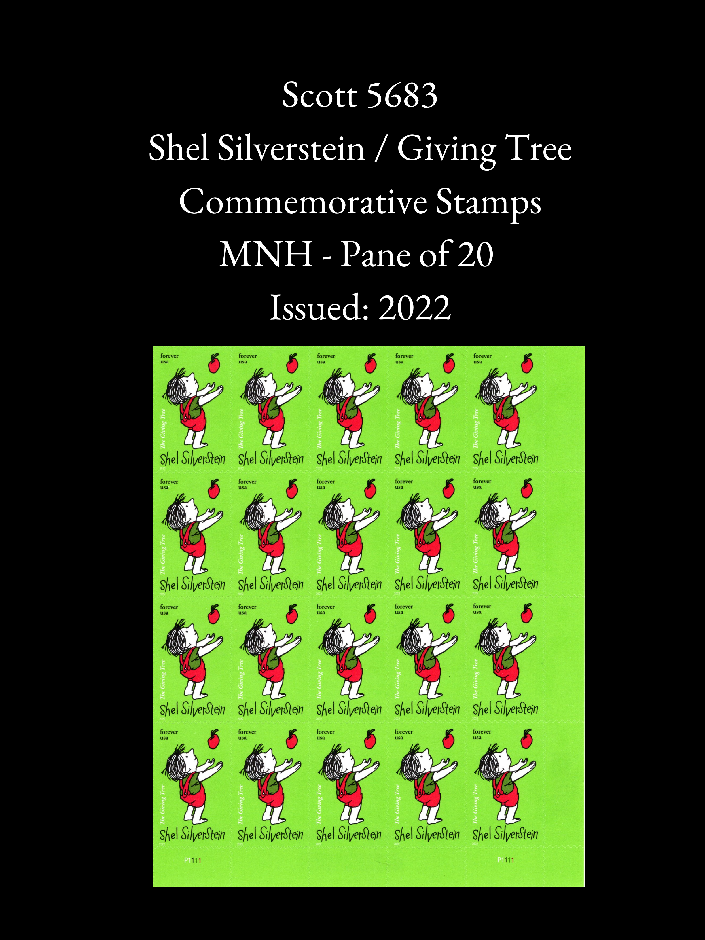 Scott 5683 - Shel Silverstein The Giving Tree US Forever Stamps (Pane of 20) MNH 2022