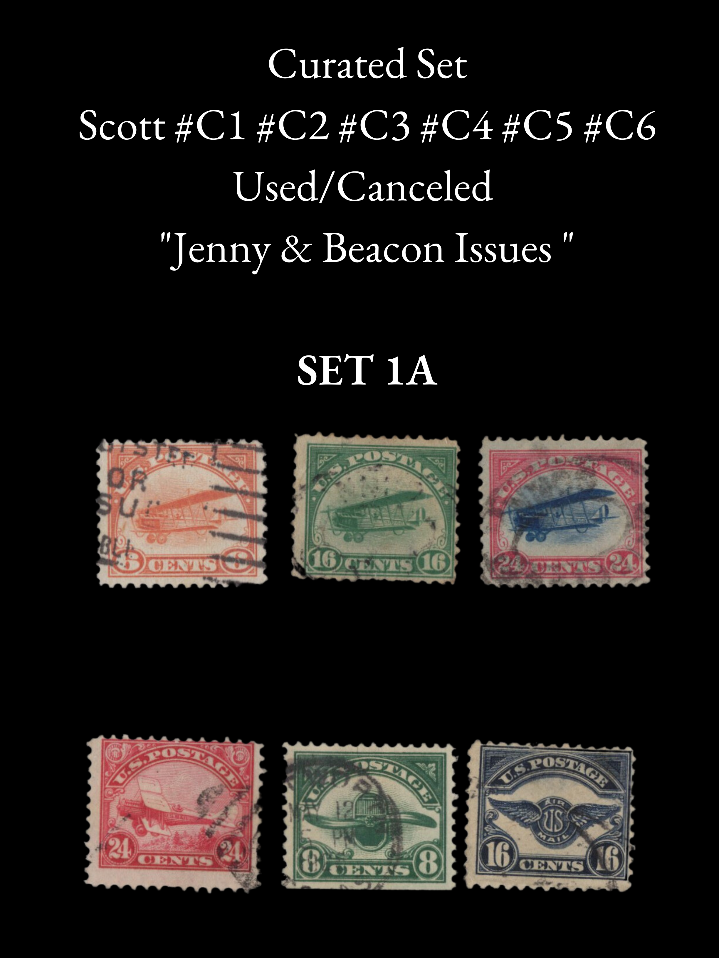 Scott #C1 #C2 #C3 #C4 #C5 #C6 – Curated "Jenny" & "Beacon" Issue Sets – Used/Canceled – Multiple Sets Available