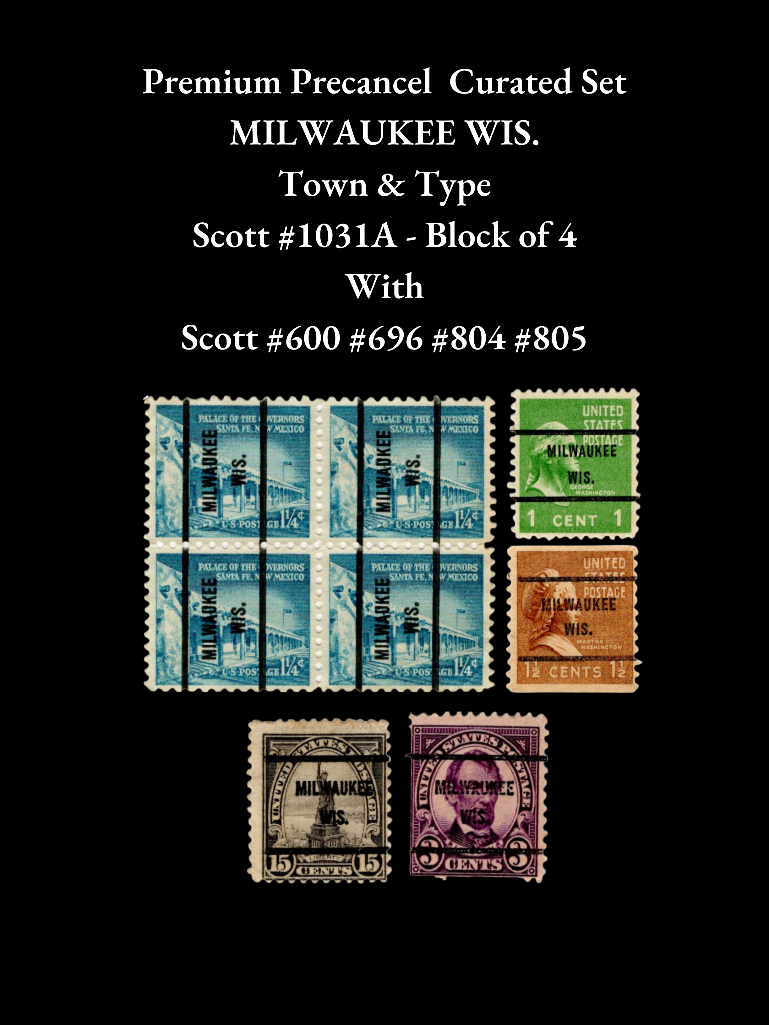 MILWAUKEE WIS. Precancel Lot: Scott # 1031A Block of 4 - Scott #600 #696 #804 #805 - Local Strike