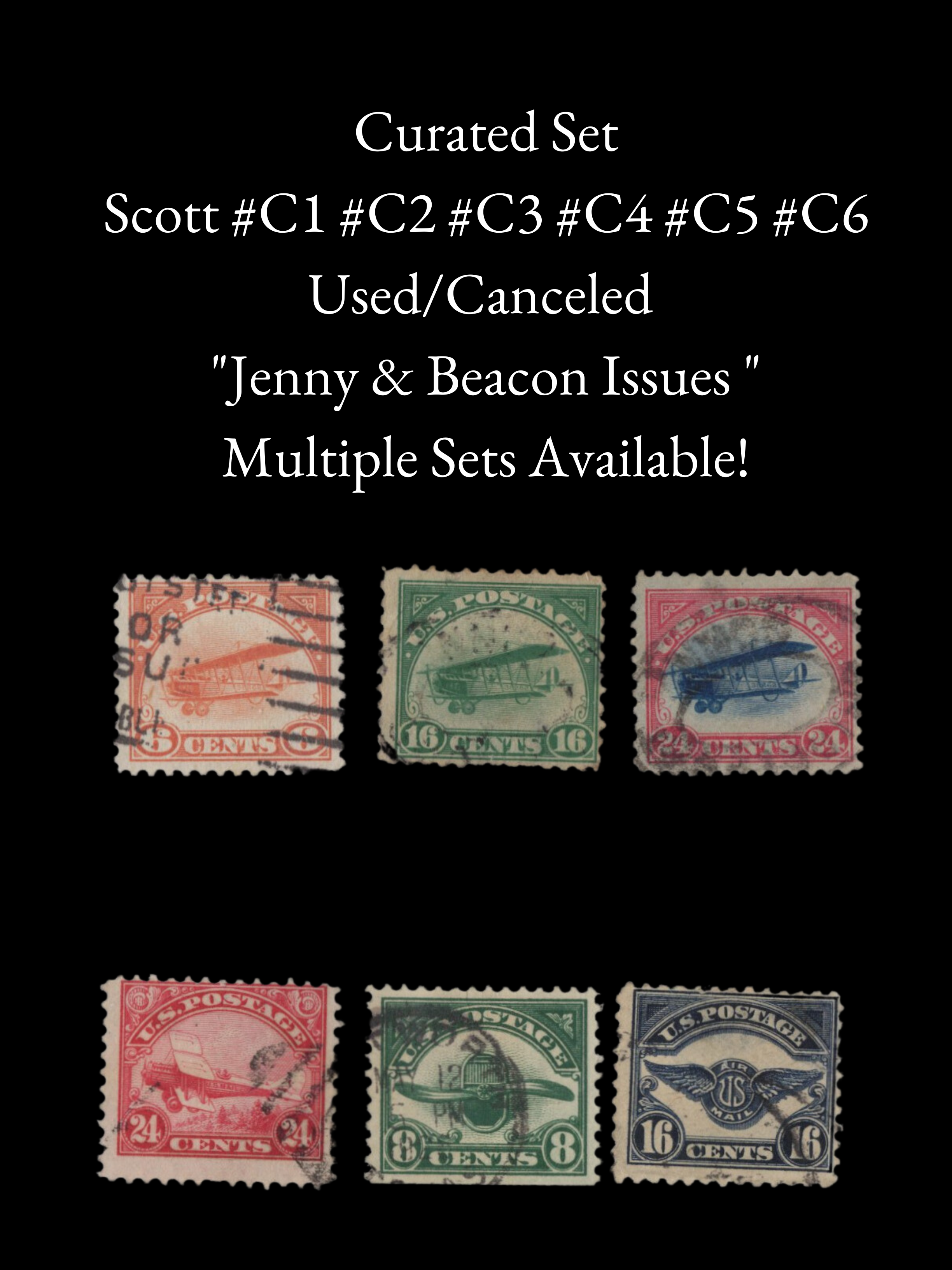 Scott #C1 #C2 #C3 #C4 #C5 #C6 – Curated "Jenny" & "Beacon" Issue Sets – Used/Canceled – Multiple Sets Available