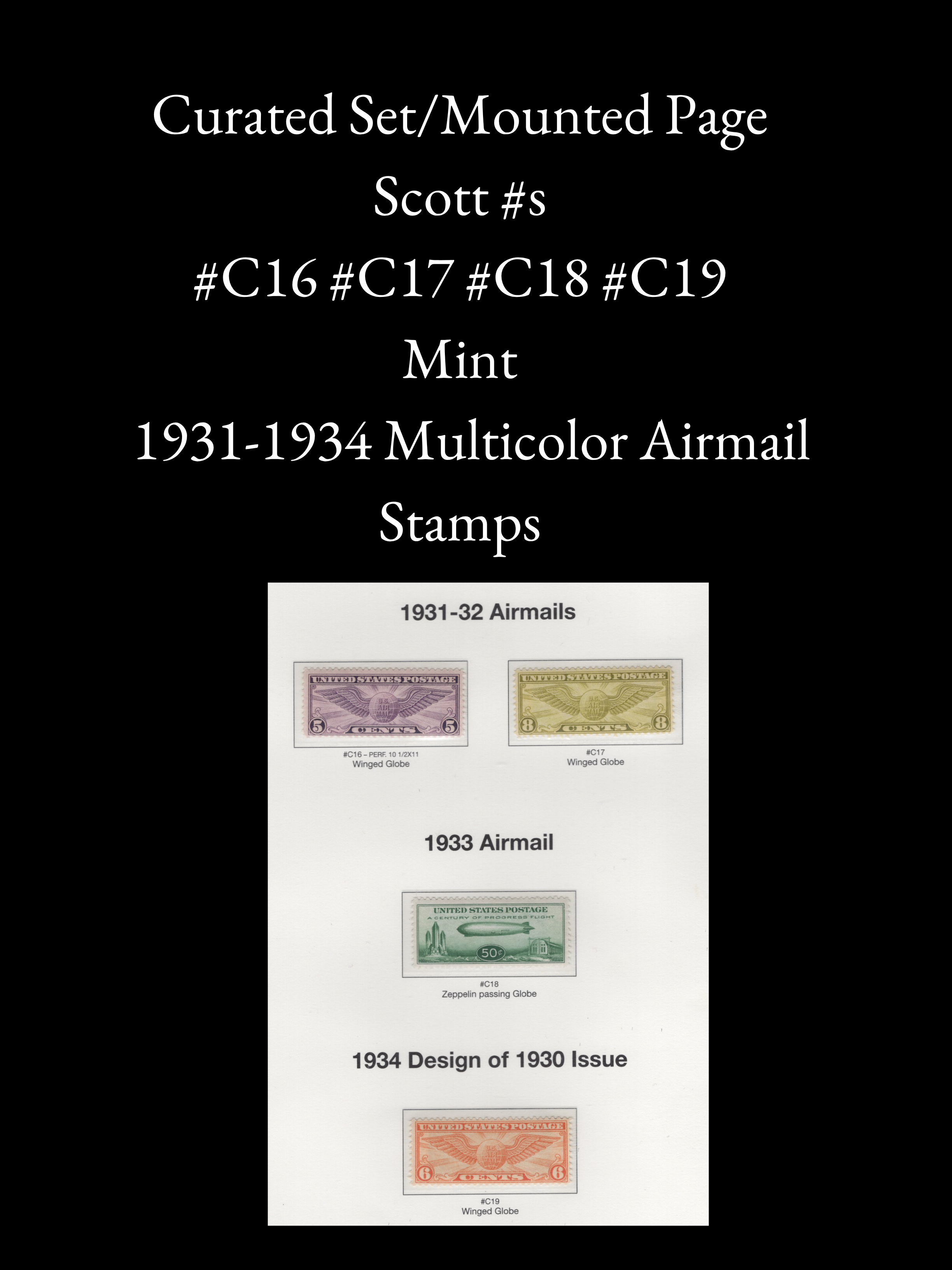 Scott #C16 #C17 #C18 #C19 – 1931- 1934 - Mint Multicolor Airmail Stamps – Curated Album Page