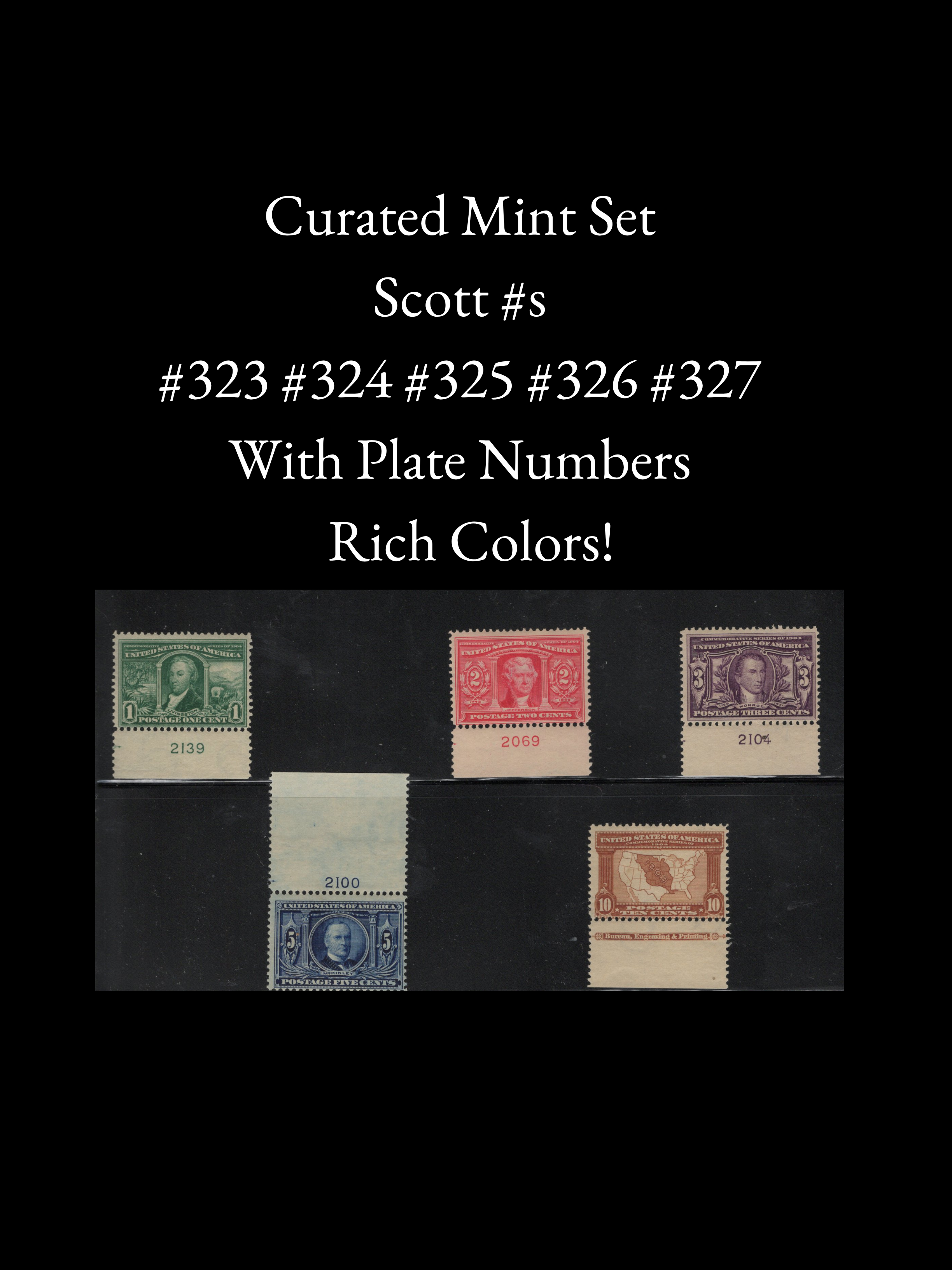 Scott #323 #324 #325 #326 #327 – 1904 Louisiana Purchase Issue – Mint Plate Number Set