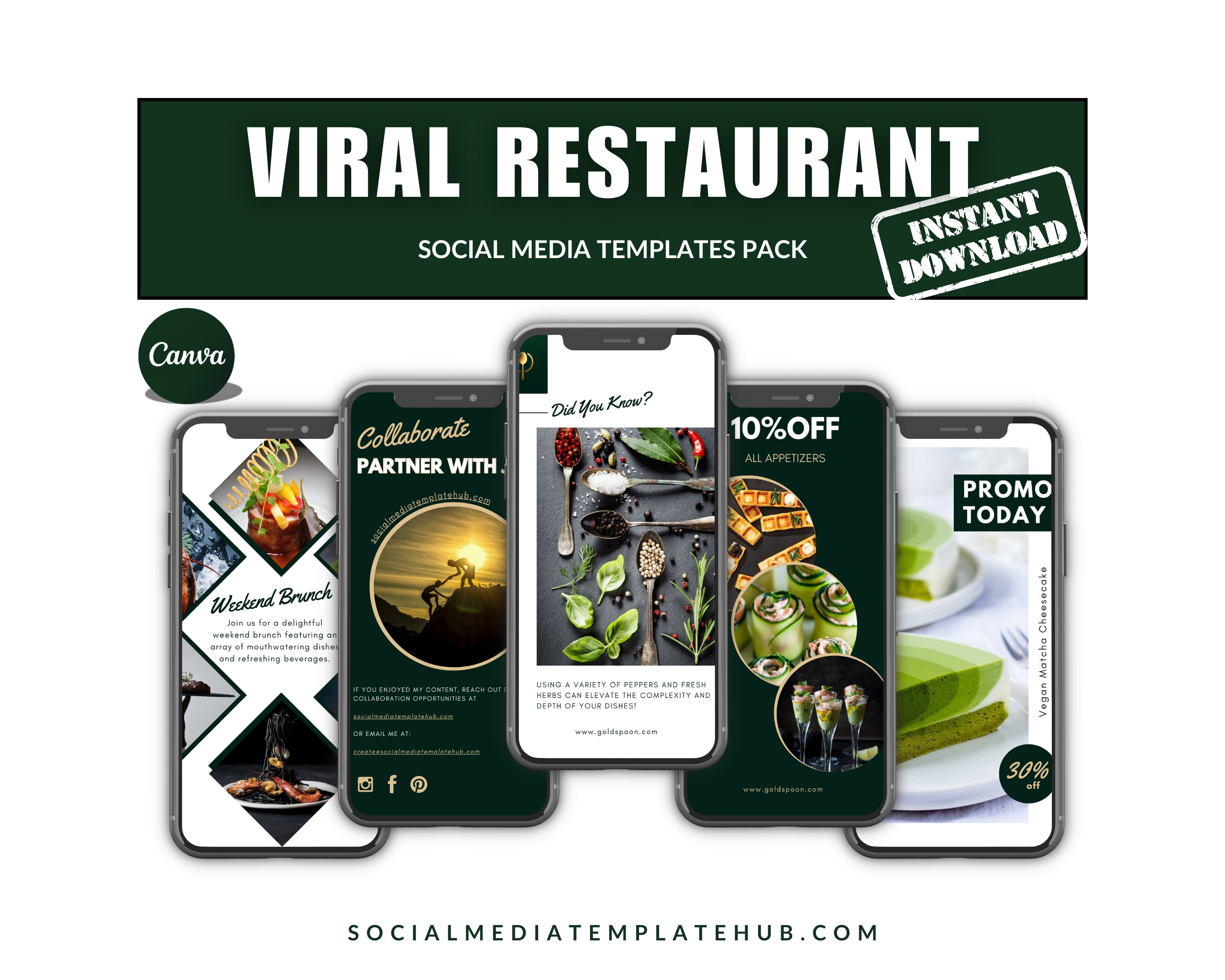 Restaurant & Café Social Media Templates Pack – 120 Viral Canva Designs for Daily Food Marketing