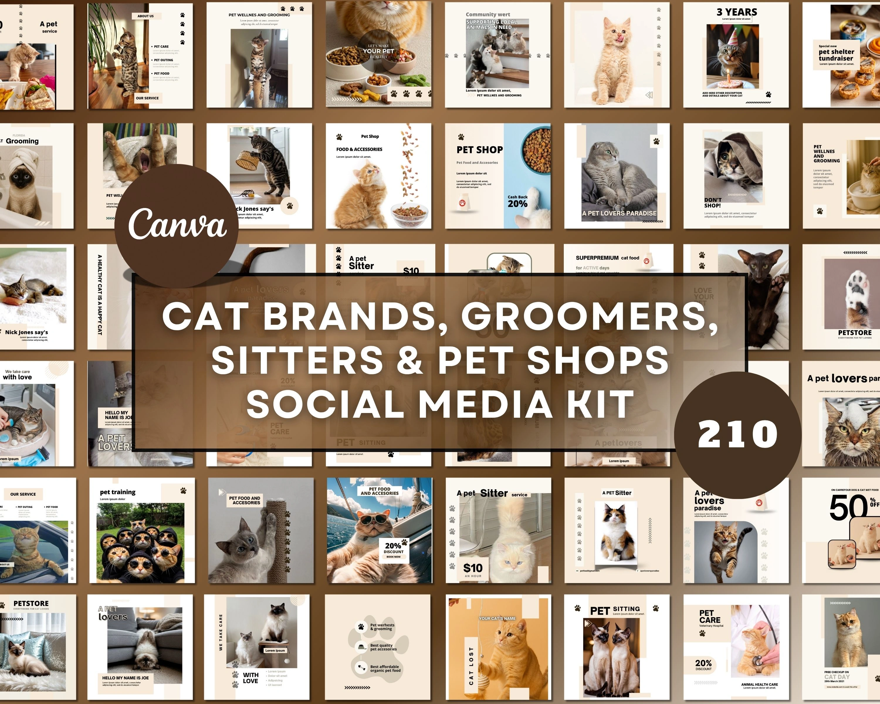 Pet Brand Canva Kit – 210 Editable Templates for Pet Shops, Groomers & Influencers
