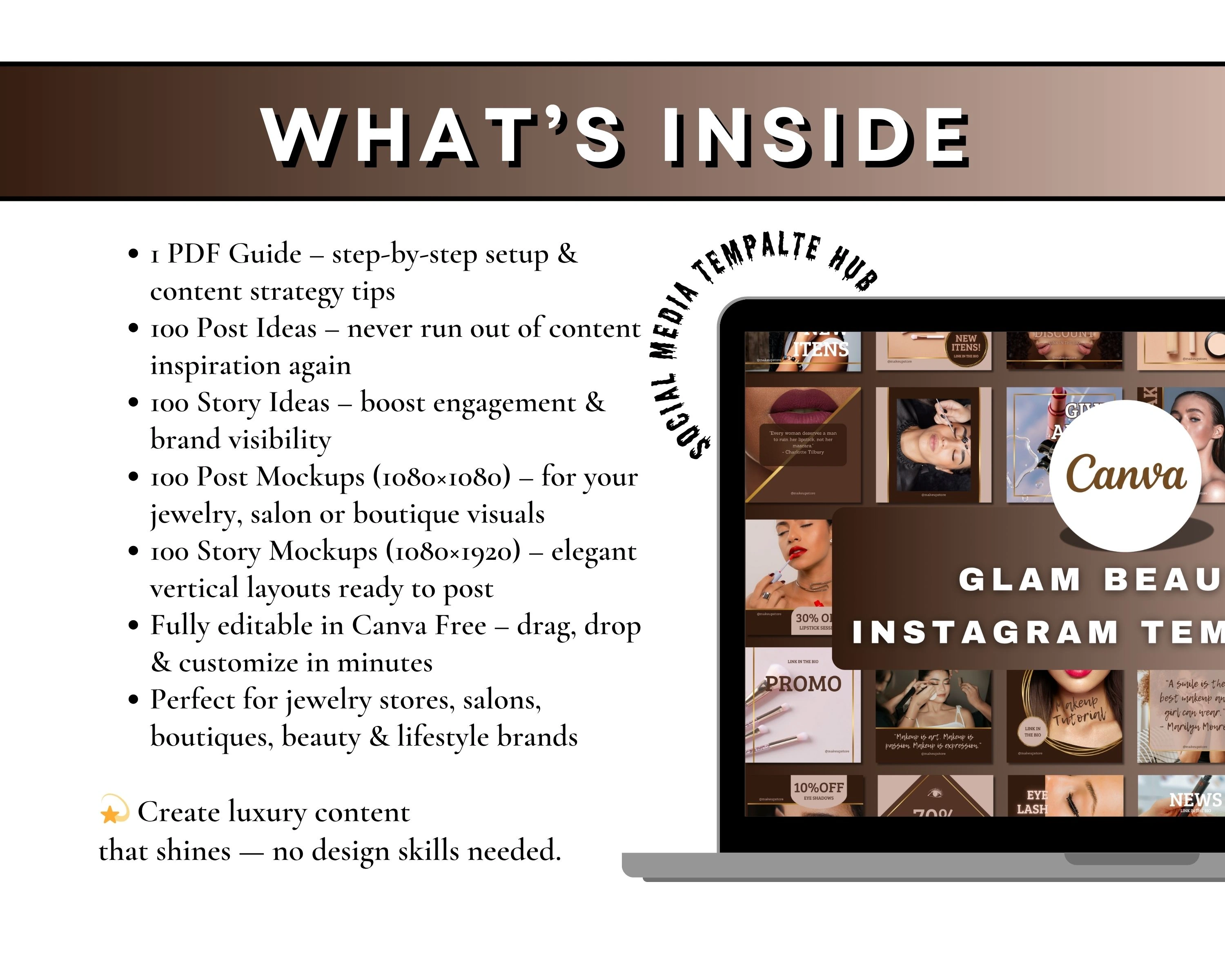 Luxury Beauty Instagram Canva Kit – 128 Editable Templates for Makeup Artists, Salons & Skincare Brands
