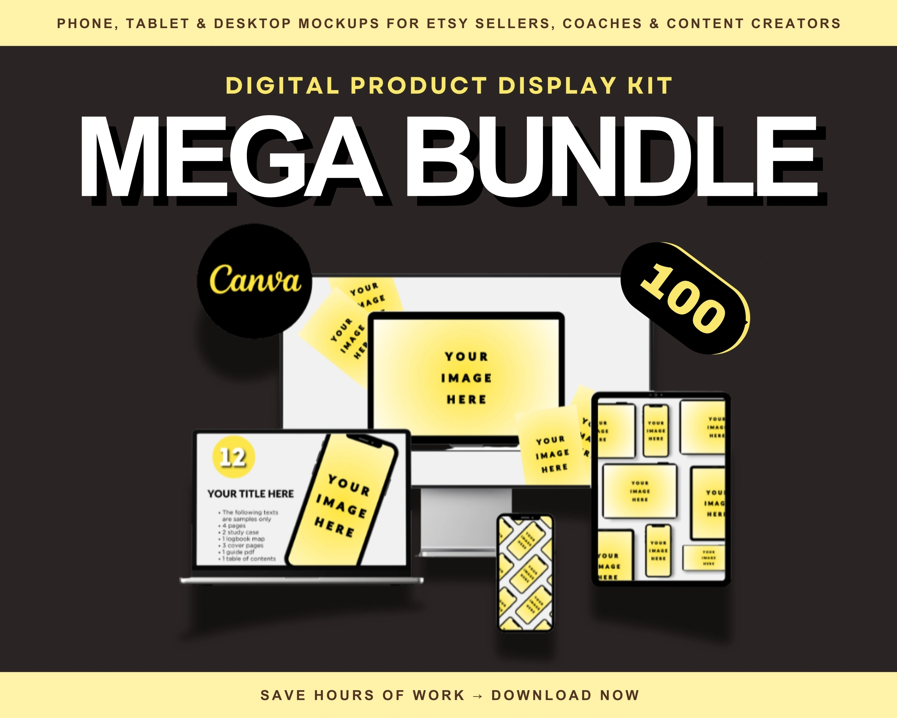 100 Canva Mockup Templates Bundle | Digital Product Display Kit