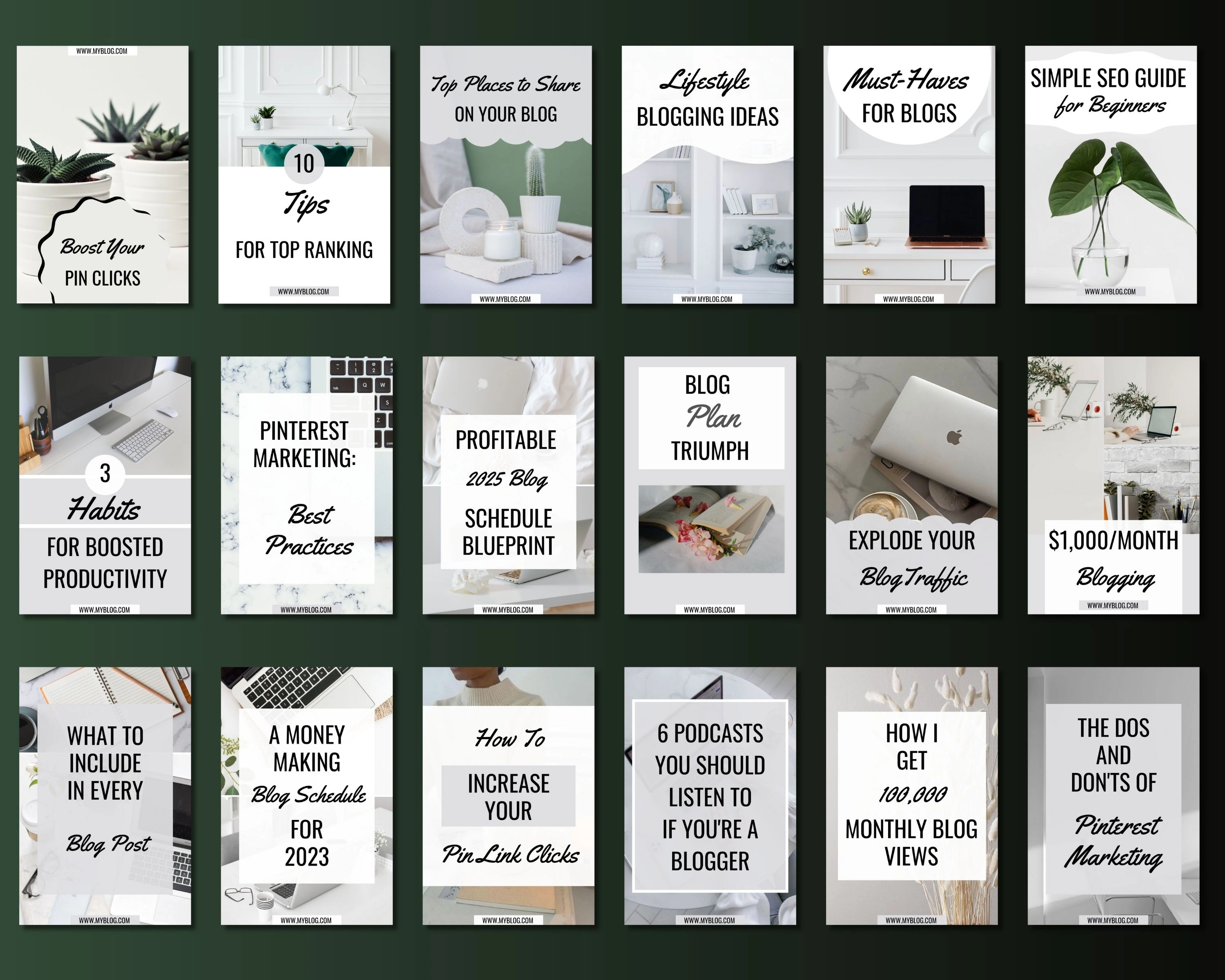 Minimal Blogger Pinterest Canva Pack – 50 Editable Templates for Lifestyle Bloggers & Creators