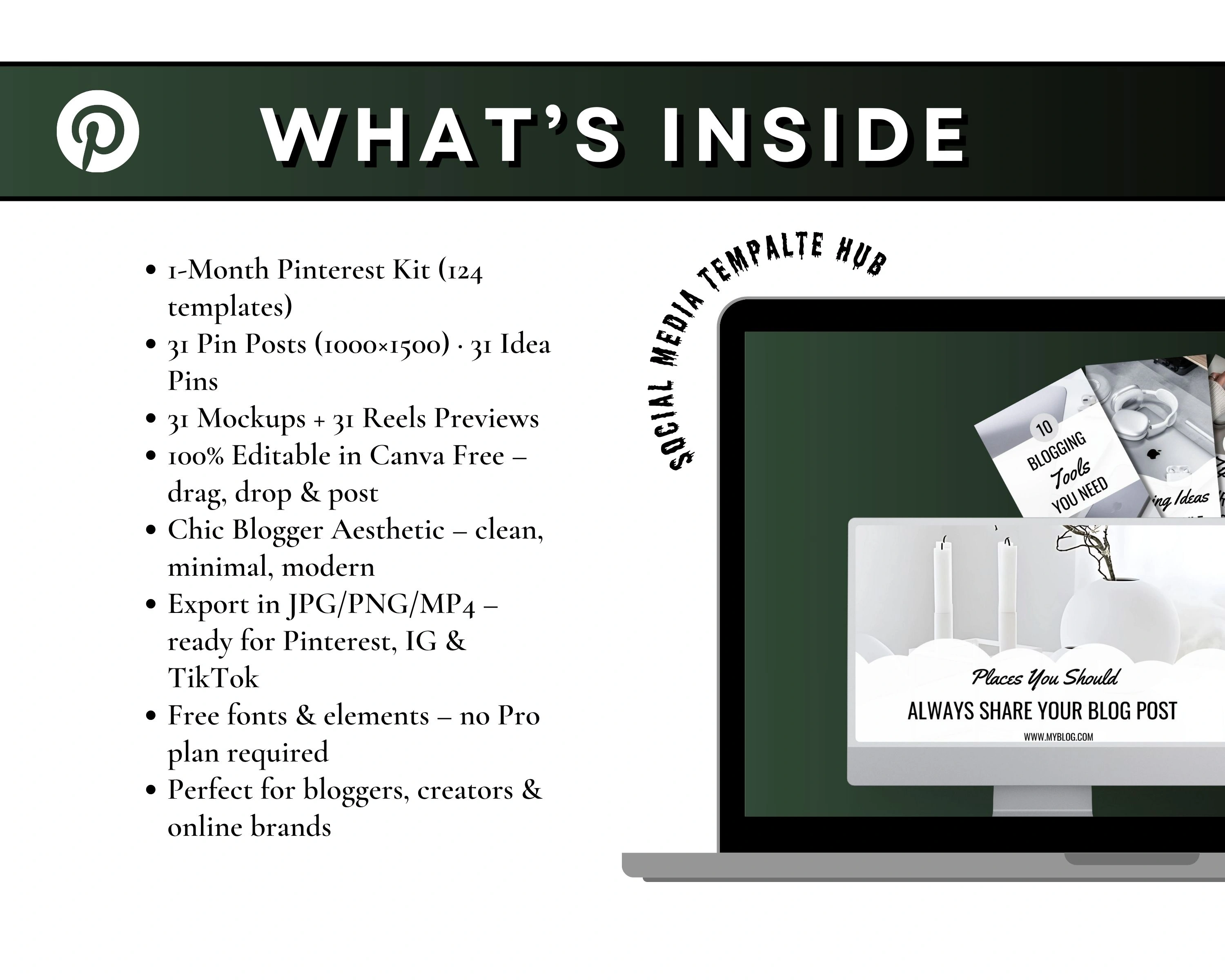 Minimal Blogger Pinterest Canva Pack – 50 Editable Templates for Lifestyle Bloggers & Creators