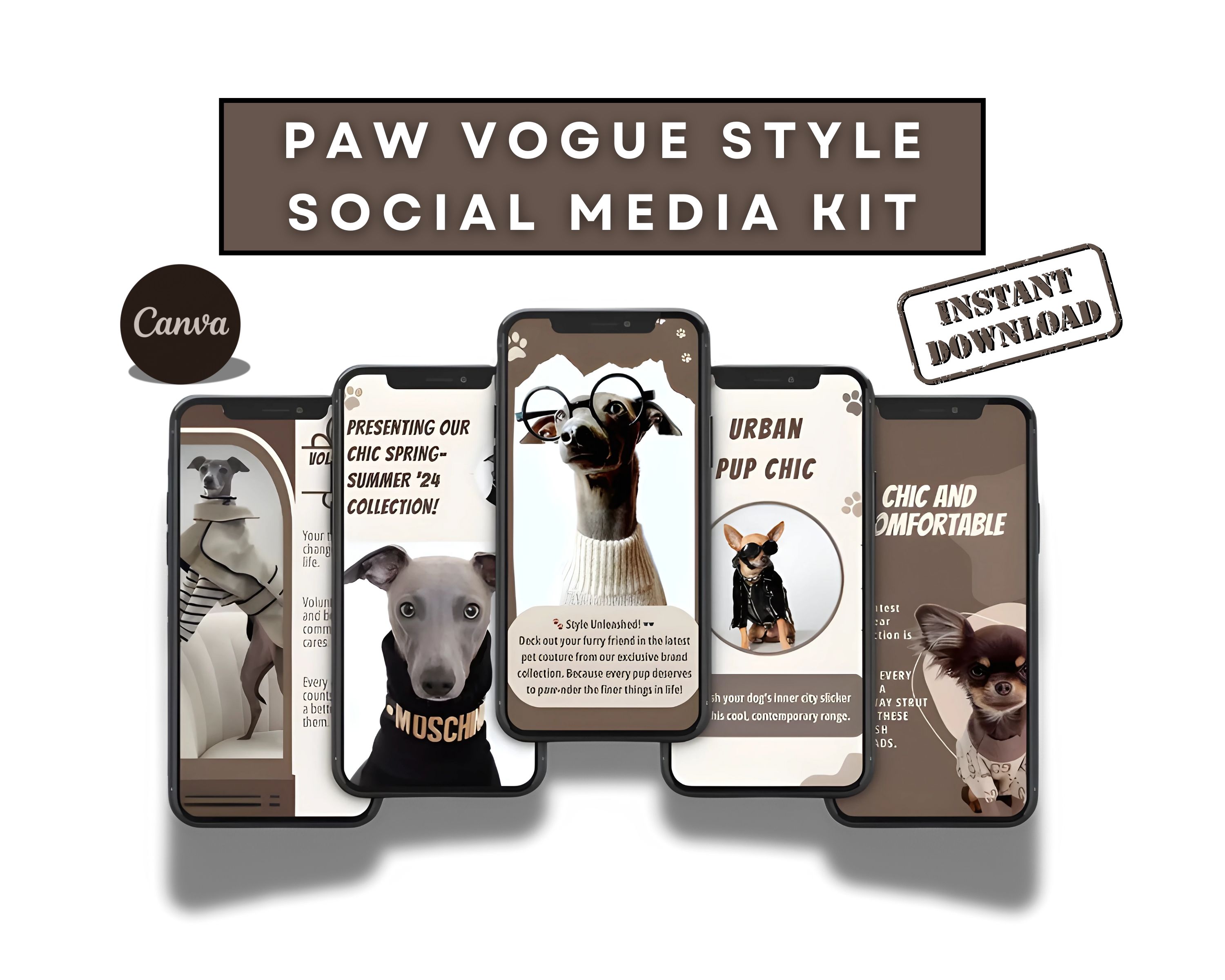 Paw Vogue Style Canva Templates – Luxury Pet Brand Social Media Kit (124 Editable Templates for Posts & Stories)