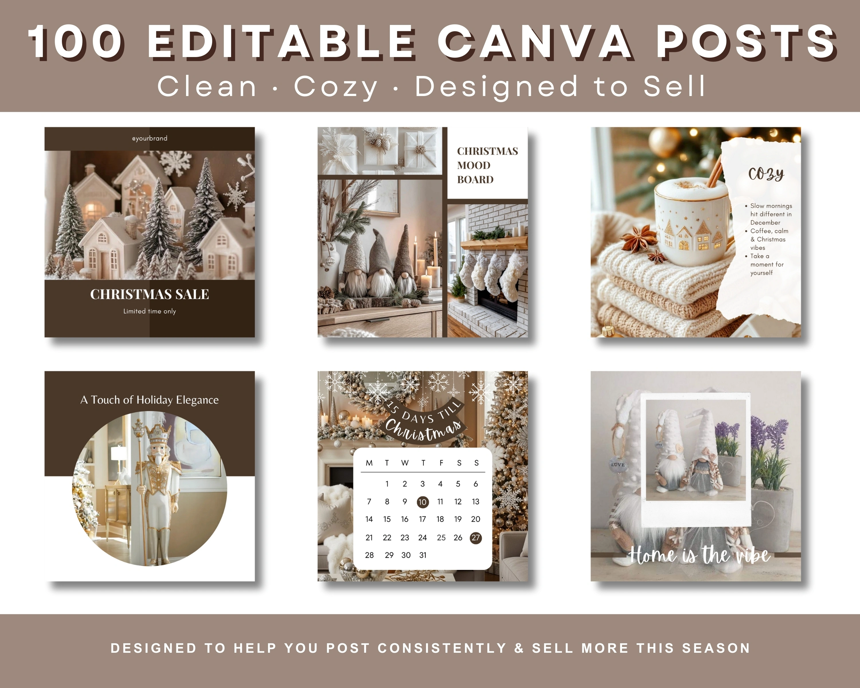 Neutral Christmas & New Year Canva Templates (100 Posts + 100 Stories)
