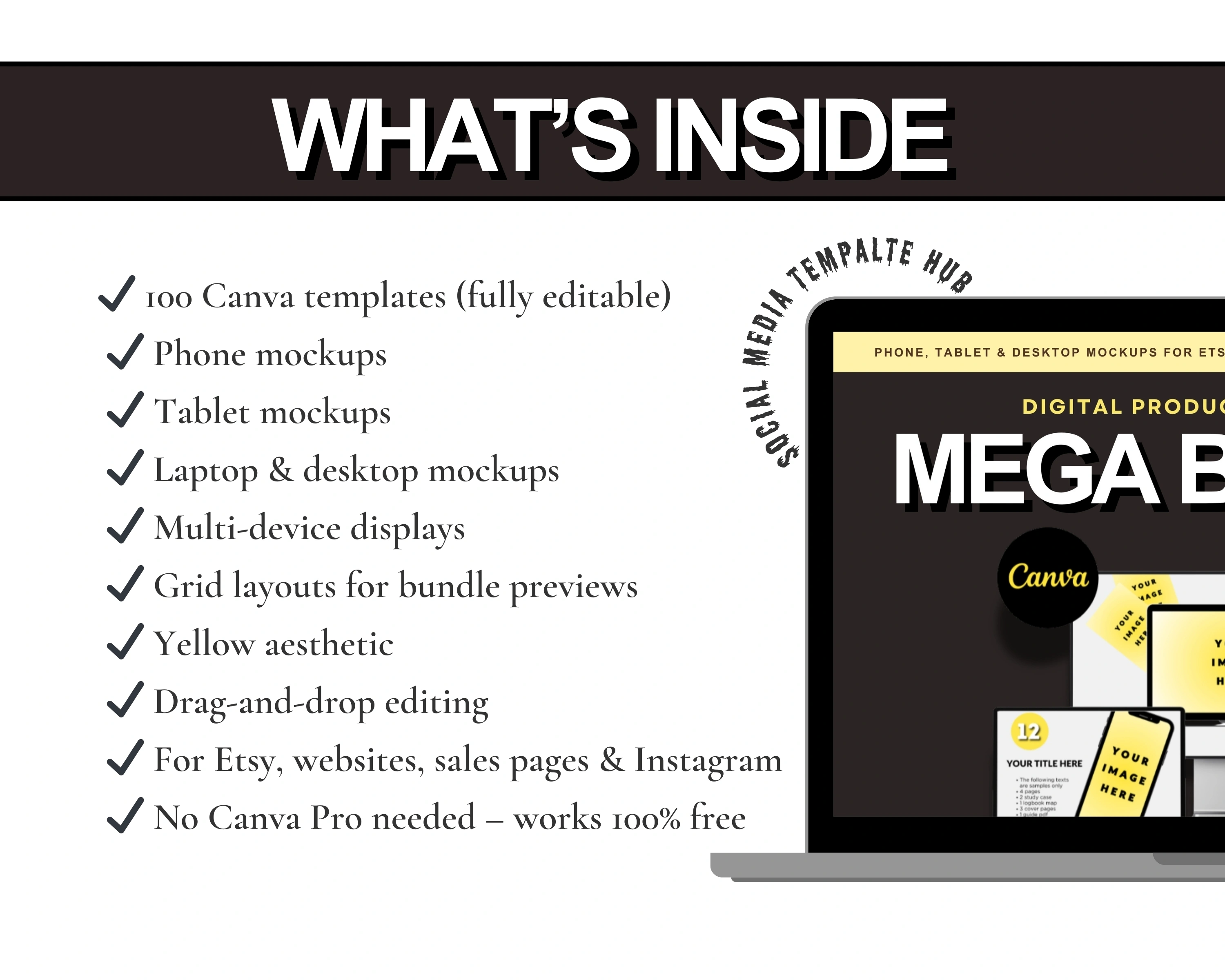 100 Canva Mockup Templates Bundle | Digital Product Display Kit