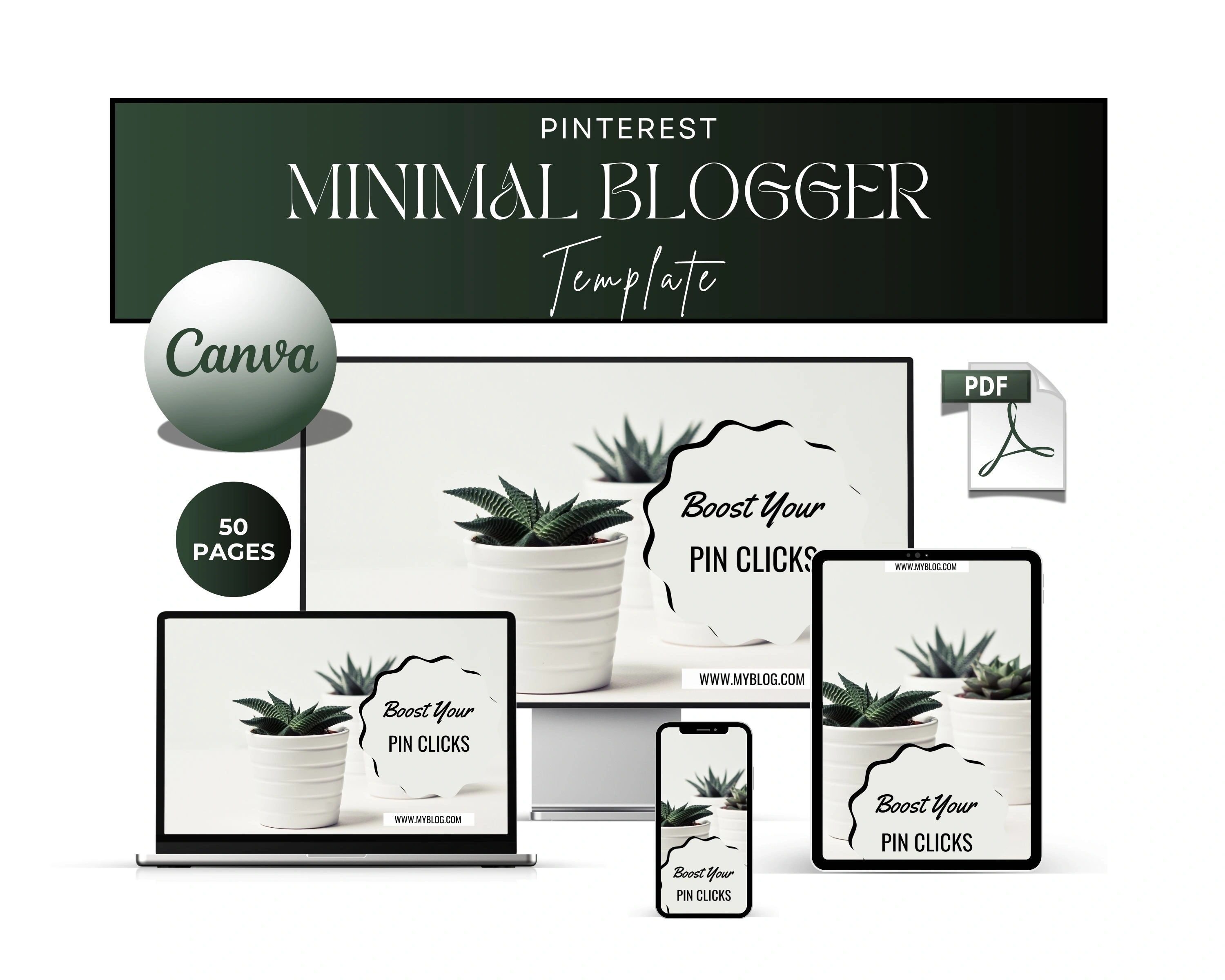 Minimal Blogger Pinterest Canva Pack – 50 Editable Templates for Lifestyle Bloggers & Creators