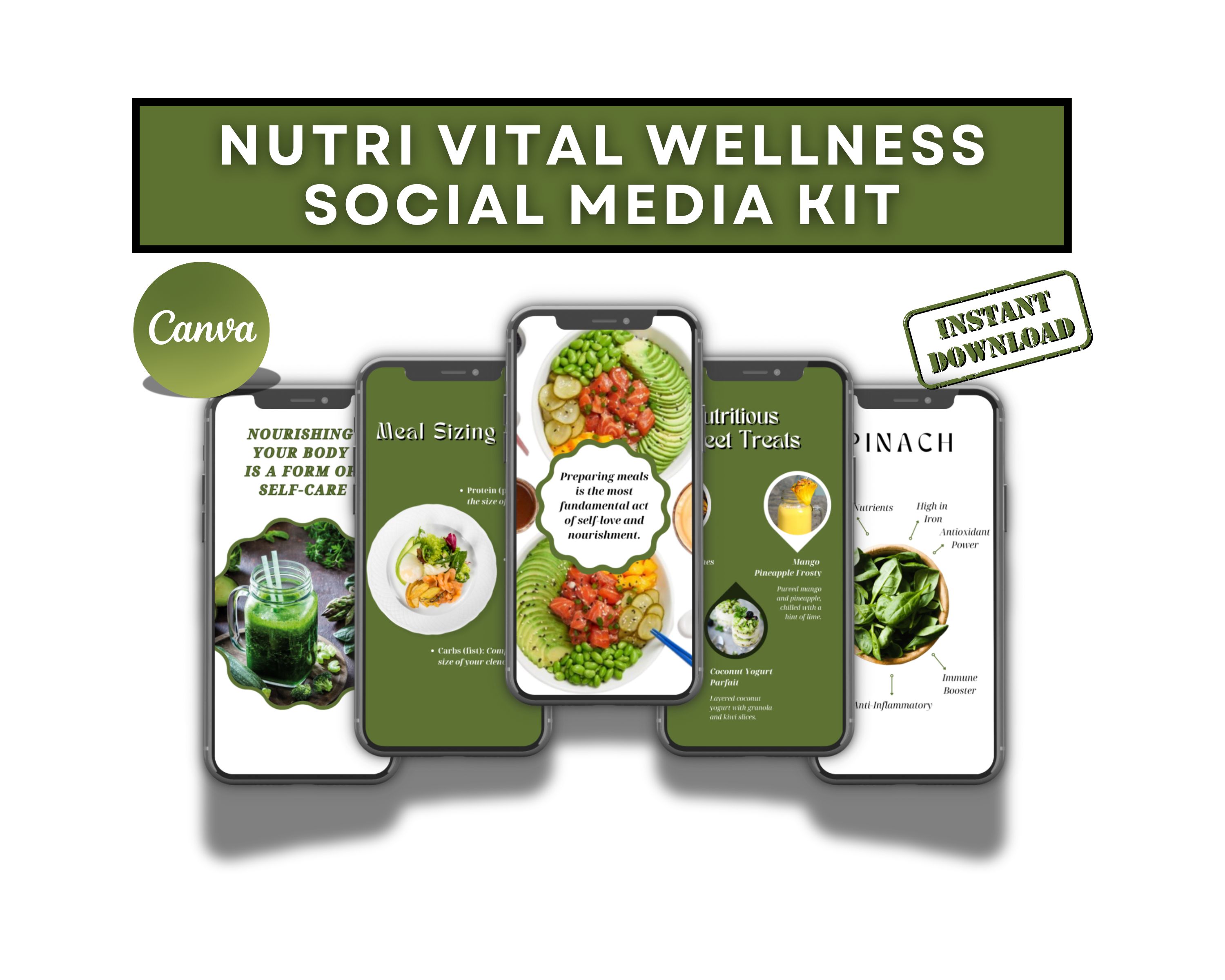 NutriVital Wellness Canva Templates – Editable Nutrition & Wellness Social Media Kit