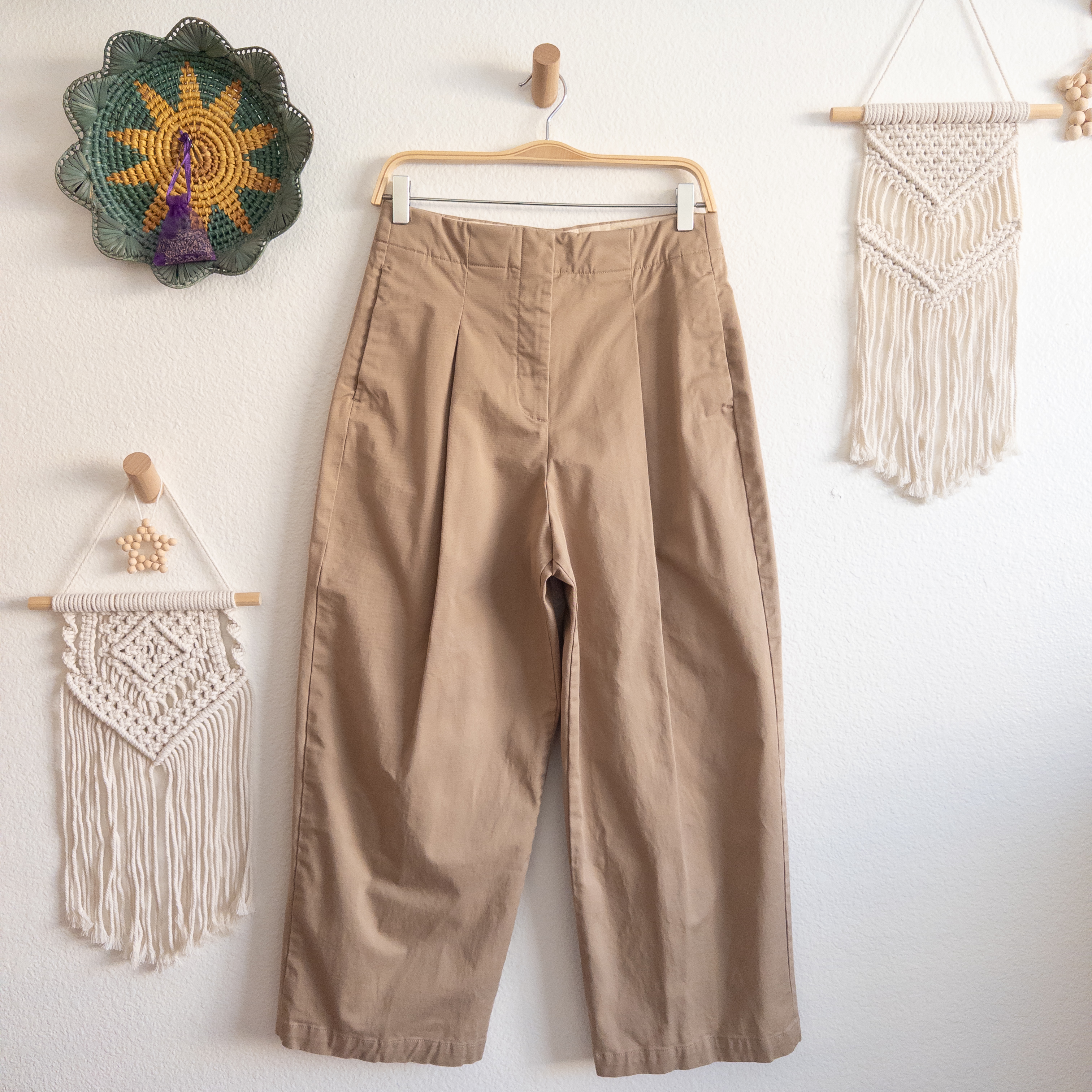 Zara Classic Tan Wide-Leg Ankle Trouser Pants Size 6