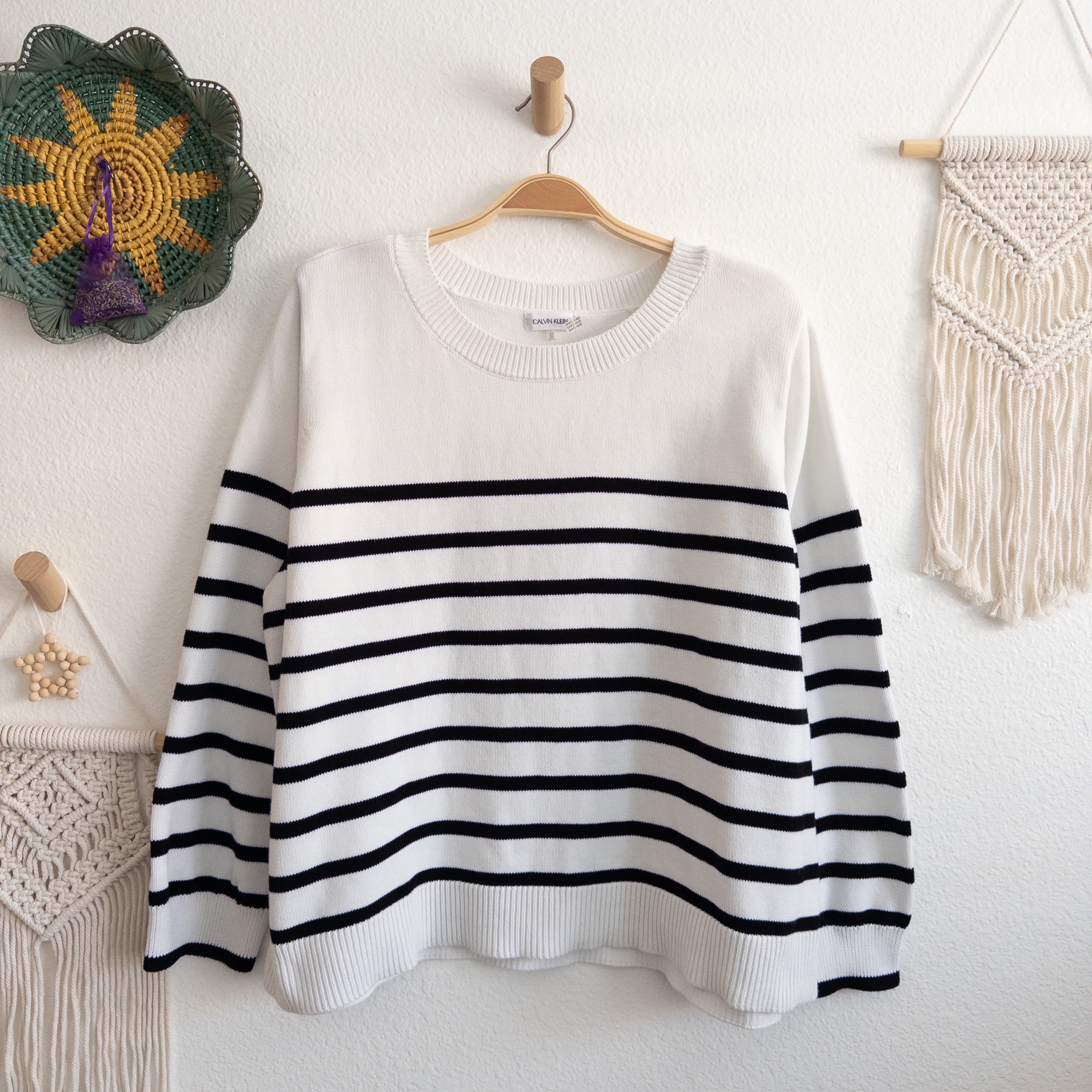 Calvin Klein White and Black Stripe Sweater Plus Size 2X