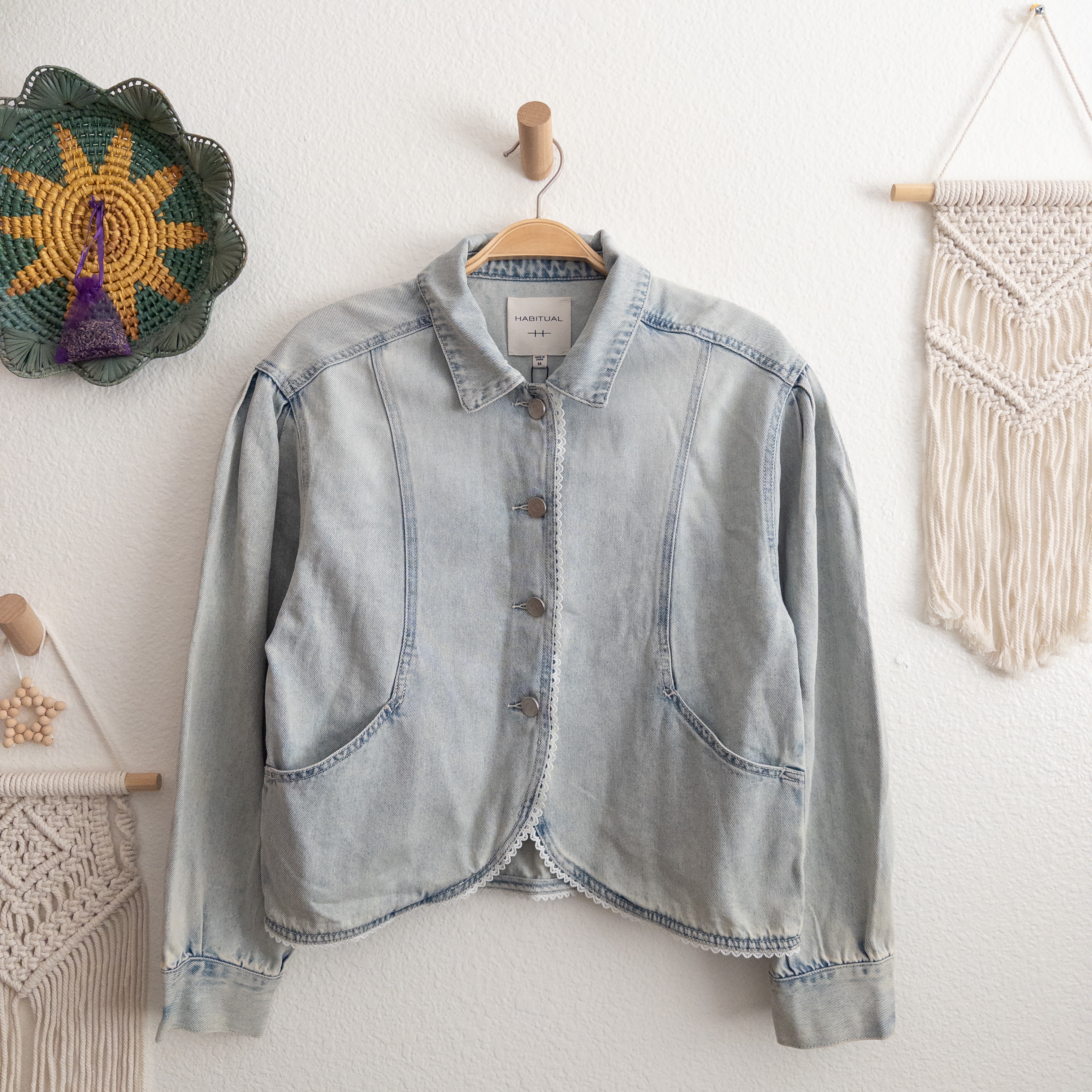 Habitual Light Blue Crochet Trim Denim Jean Jacket Size Medium NWT