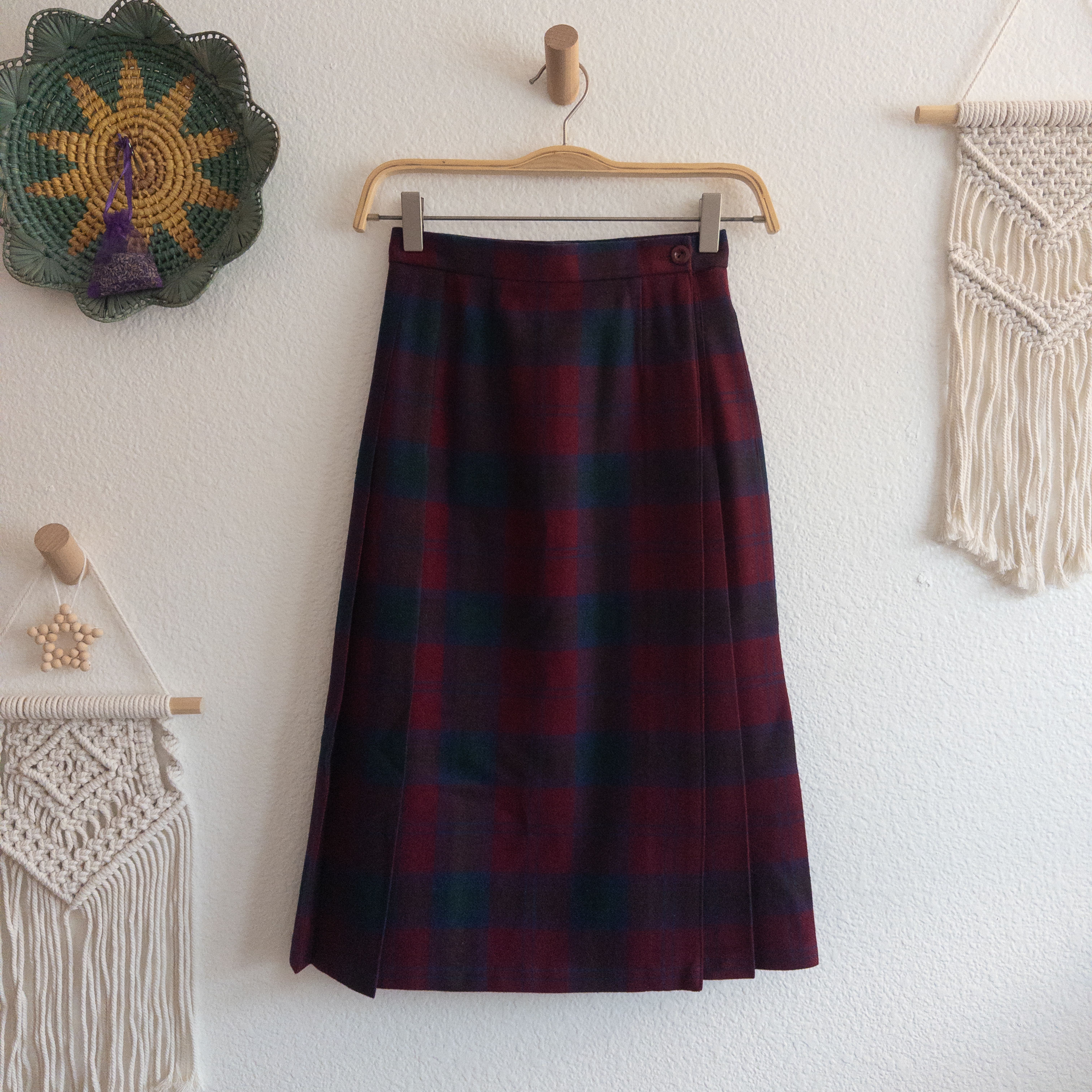 Charter Club Petites Plaid Wool Midi Wrap Skirt Academia Vintage Size 4 England