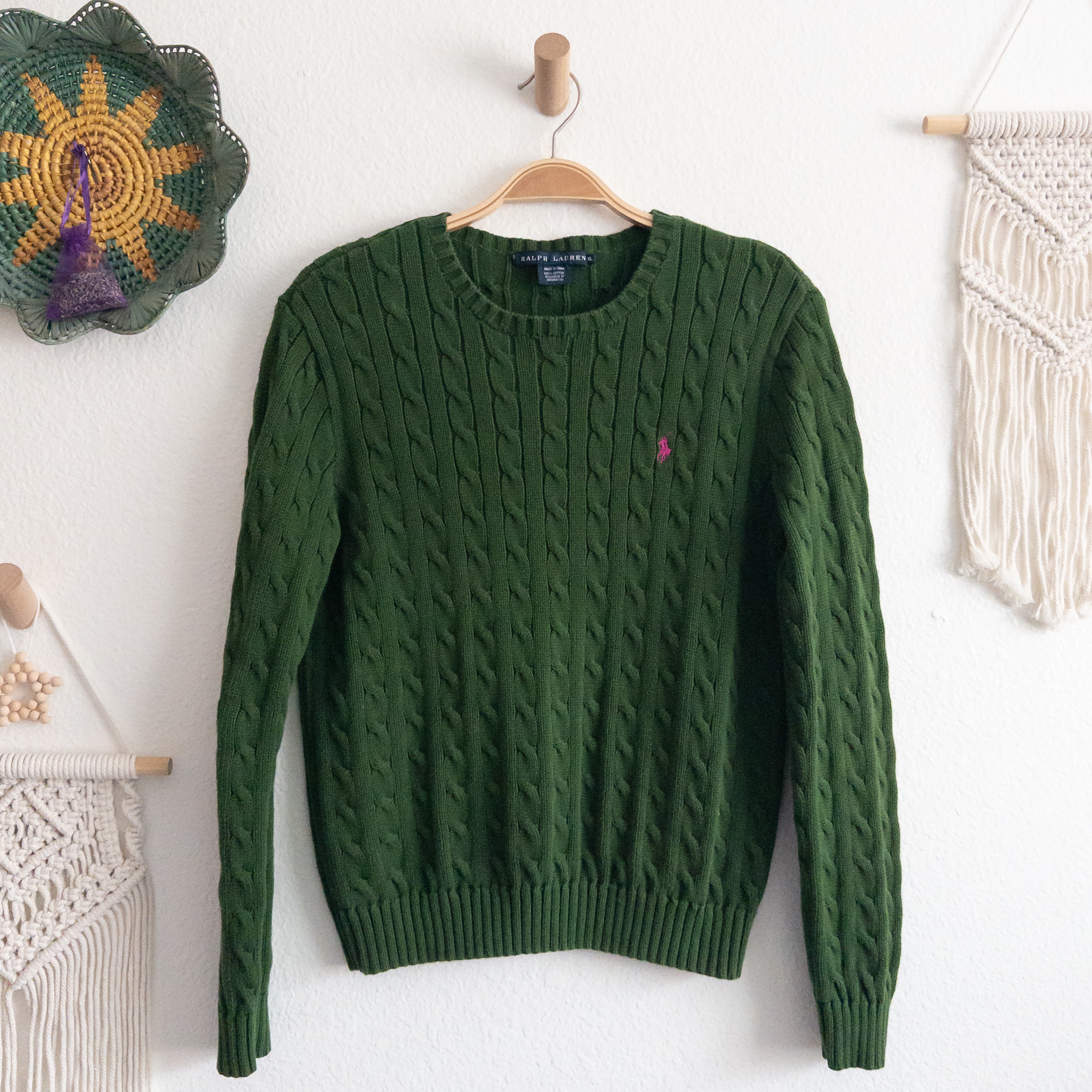 Ralph Lauren Green Cable Knit Sweater Size Large