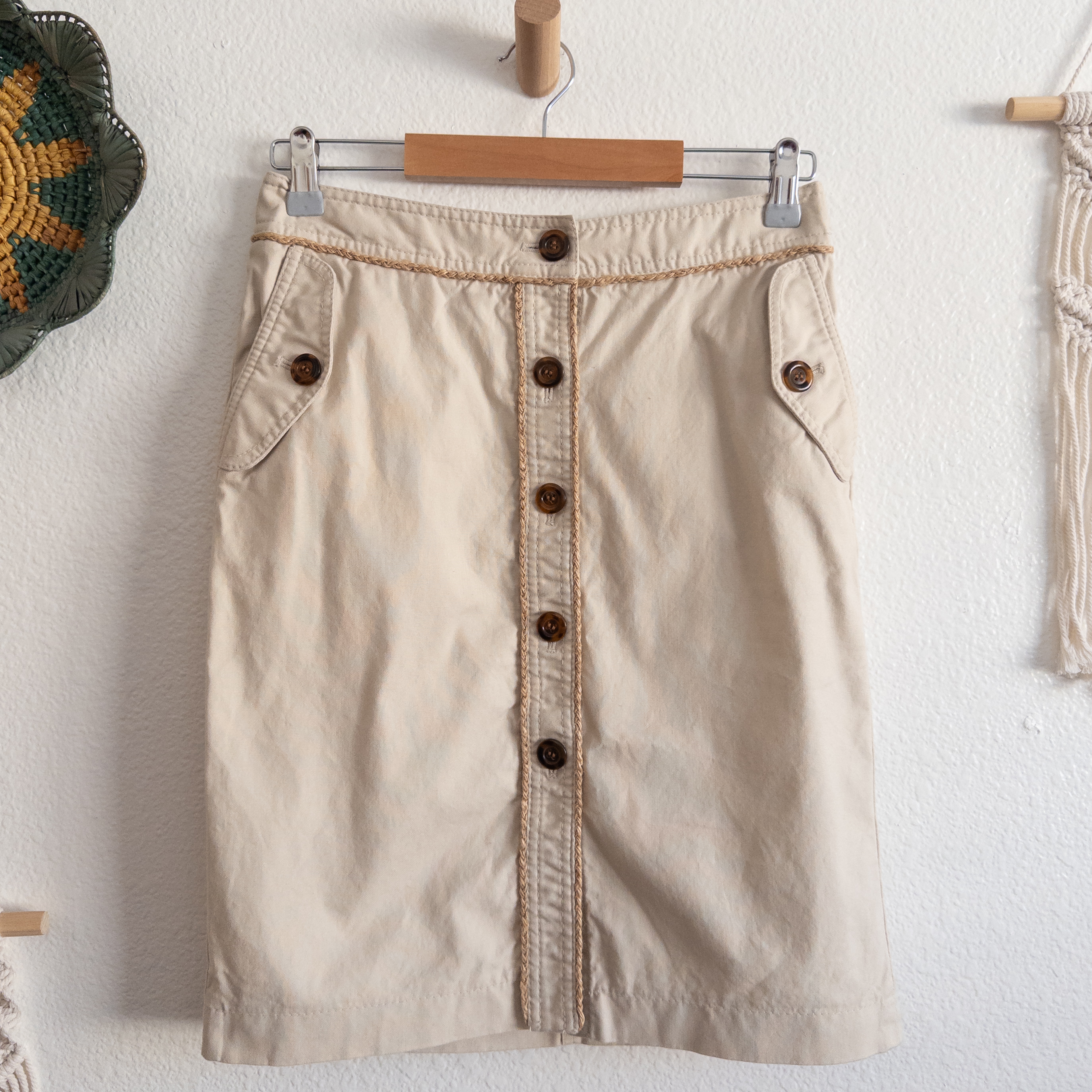 The Limited Beige Braided Trim Button Down Skirt Size 4 Vintage